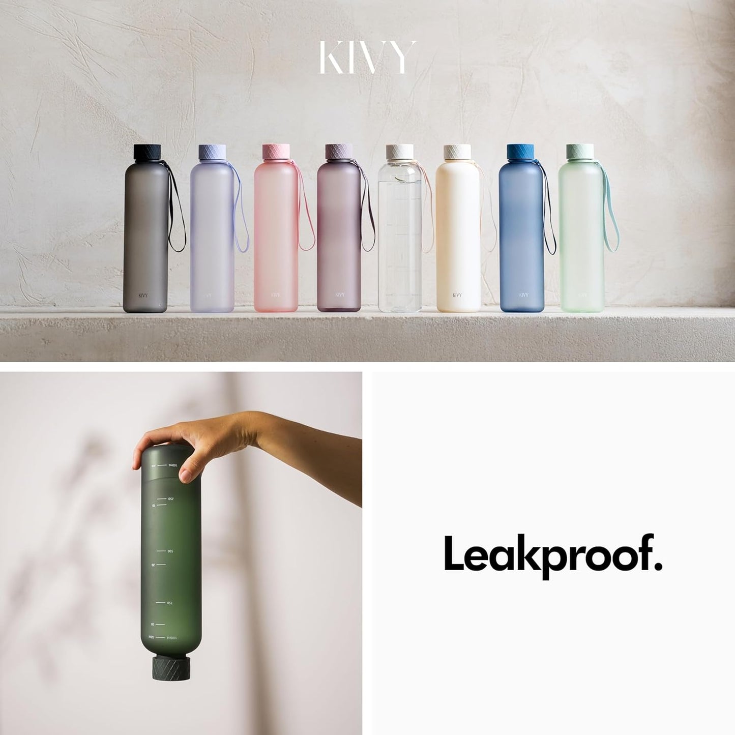 KIVY Slim Water Bottle 32oz [Lightweight & Shatterproof] Fits Cupholder & Backpack - Dishwasher safe water bottle no straw - Cute aesthetic water bottles screw top - Bpa free, Gold, White water bottle