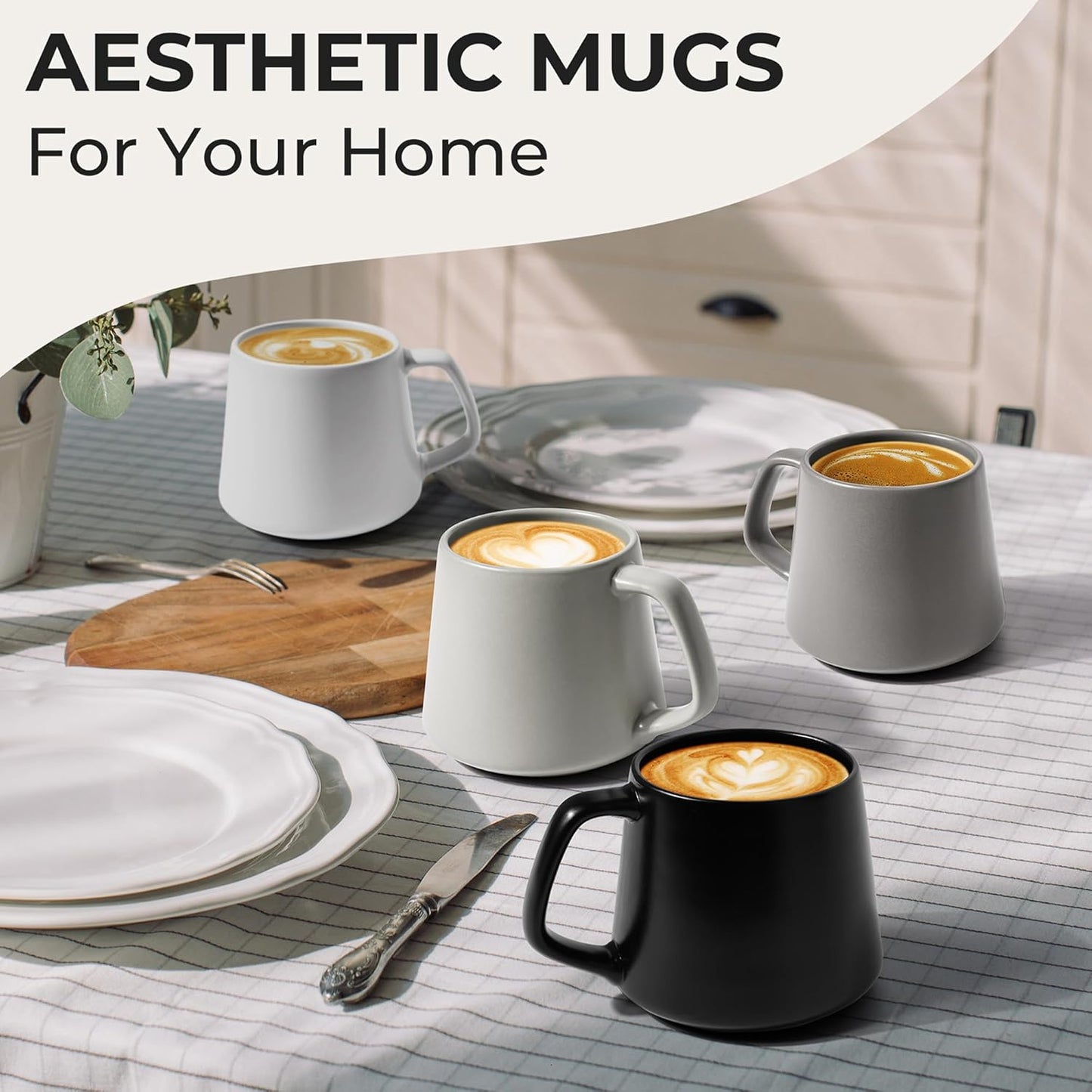 MIAMIO - Coffee Mugs Set of 4 / Large Ceramic Coffee Cups (14 oz) - Mug for Cappuccino, Tea, Espresso - Microwave and Dishwasher Safe - Luxe Collection (Classic Pastel)