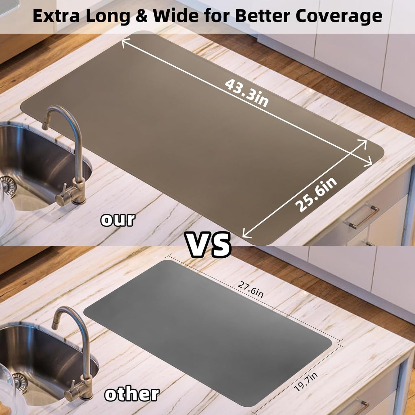 KVK Silicone Mat for Kitchen Counter with Raised Edge 43.3×25.6in - Extra Large Silicone Mat Heat Resistant - Glossy Bottom Non Slip - Universal Painting Craft Resin Mat Countertop Protector,Black