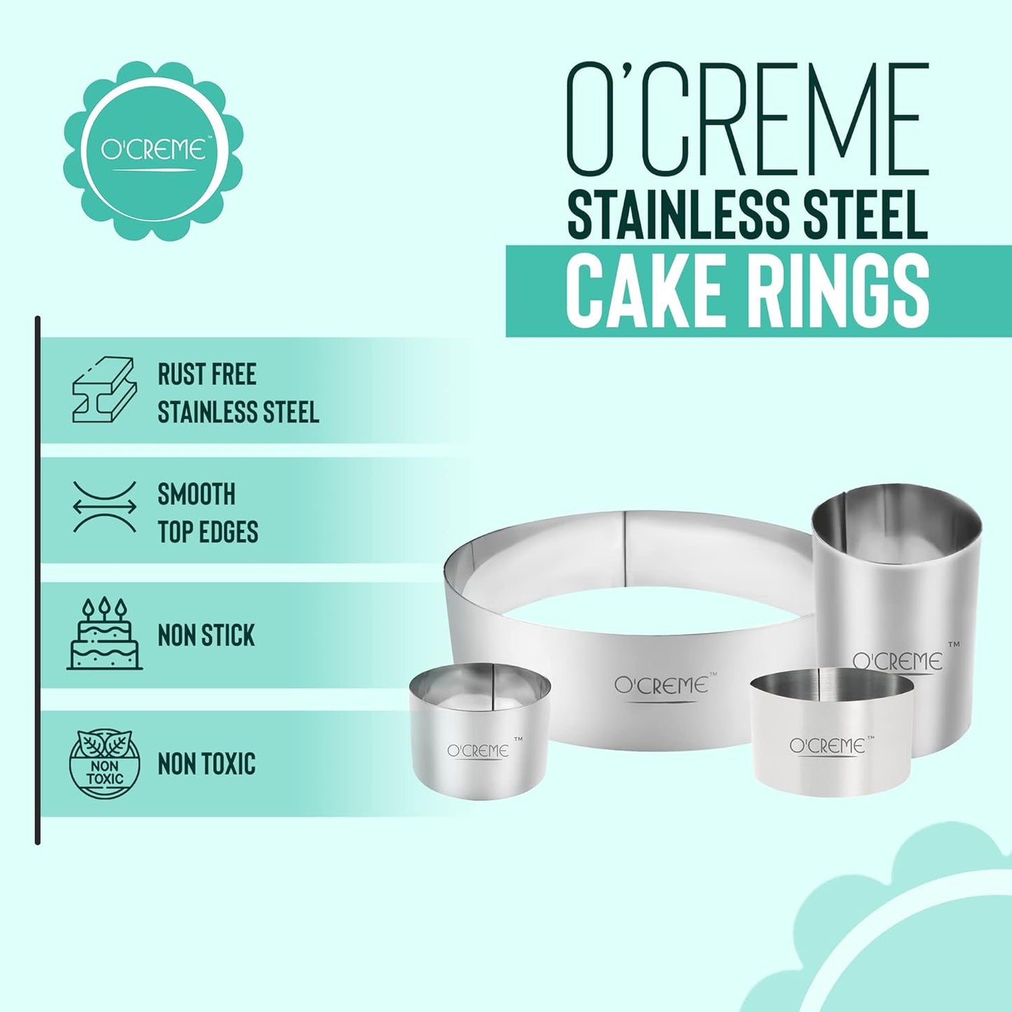 O'Creme Cake Ring Sturdy Stainless Steel Round Mousse Cake Ring Mold for Baking, Dessert Cake Decorating Pastry Rings 2-3/4 Inch Diameter x 2 Inch High