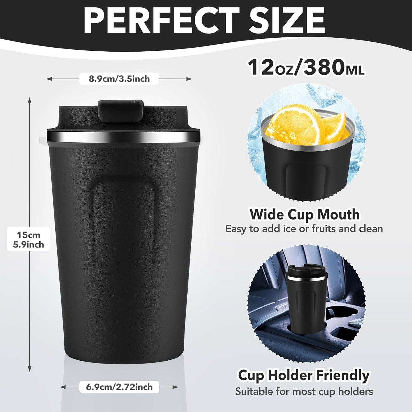 Volhoply 12 oz Double Wall Insulated Vacuum Travel Coffee Mug with Flip Lid Bulk 8 Pack,Reusable Stainless Steel Leak Proof Coffee Cup,Portable Thermal Tumblers for Hot & Cold Drinks(Assorted,8 Set)