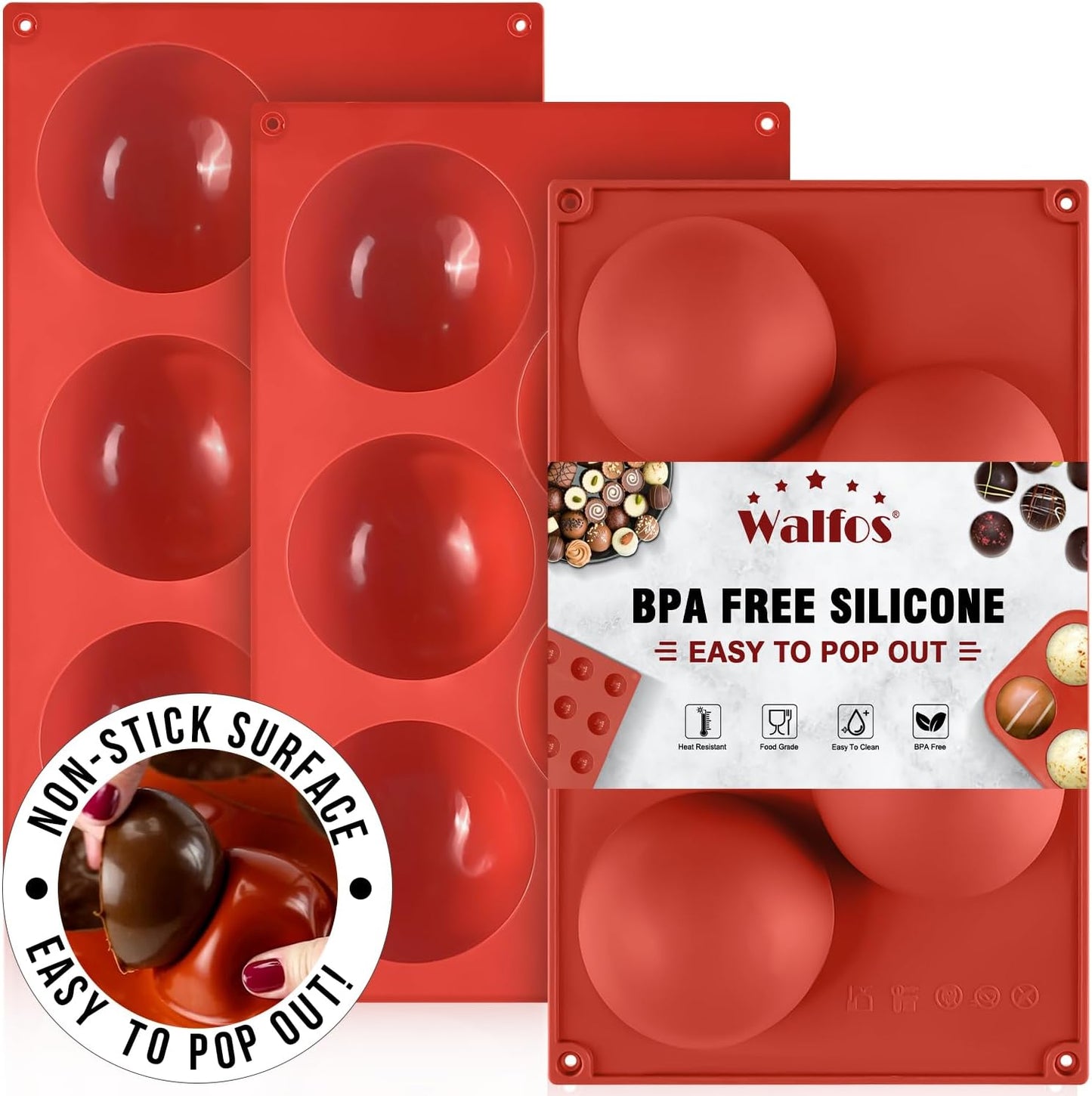 Extra Large 5-Cavity Semi Sphere Silicone Mold, 3 Packs Half Sphere Silicone Baking Molds for Making Chocolate, Cake, Jelly, Dome Mousse