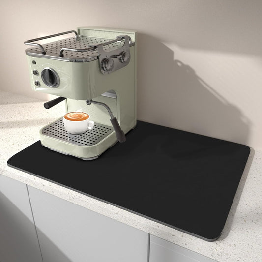 Dish Drying Mat for Kitchen, 15.7¡¯¡¯ X 17.7¡¯¡¯ Coffee Bar Mats for Countertop Fit Under Coffee Maker, Hide Stain Rubber Backed Espresso Machine Absorbent Drying Pad, Black