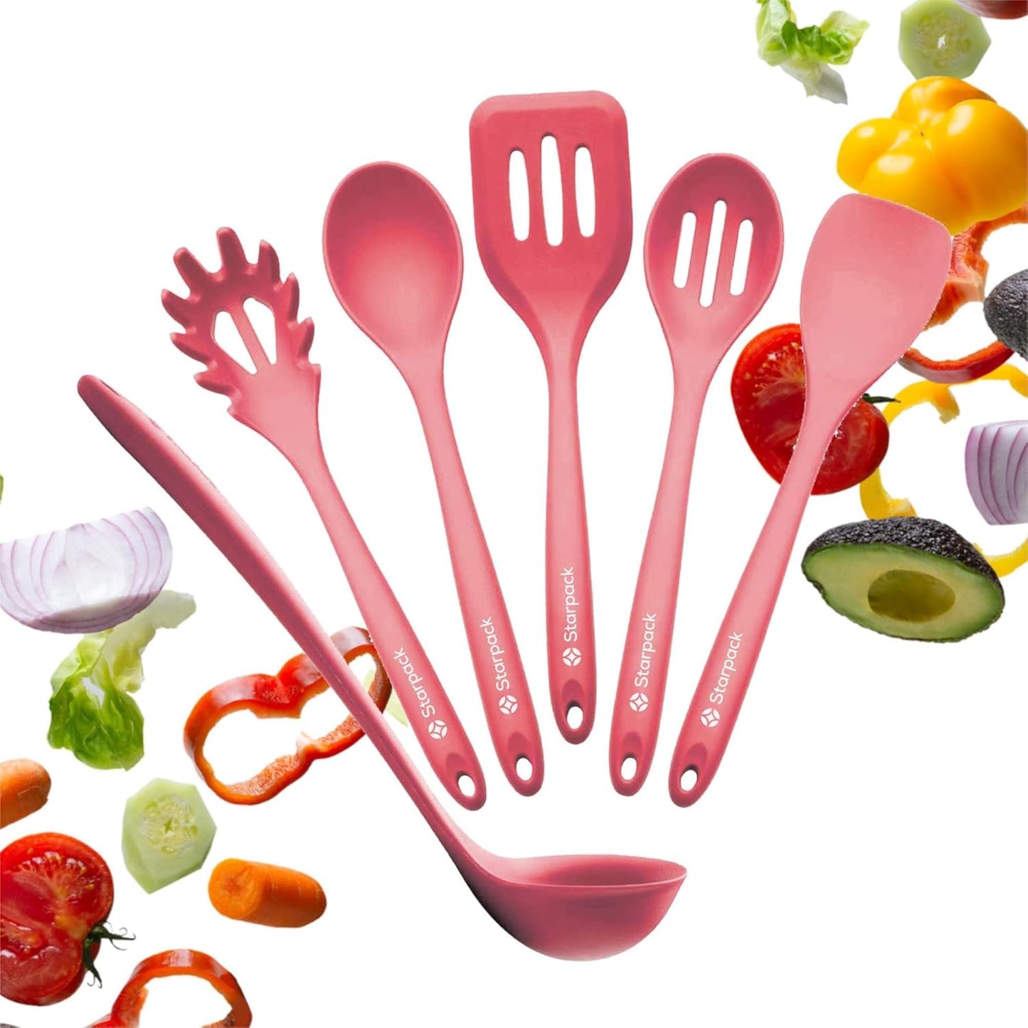 Starpack 'Like a Boss' XL Premium Silicone Cooking Utensils Set (6 Pcs) - Heat Resistant Kitchen Utensils 600°F - Non-Stick Silicone Utensil Set - Large Kitchen Utensils Set for Cooking & Serving
