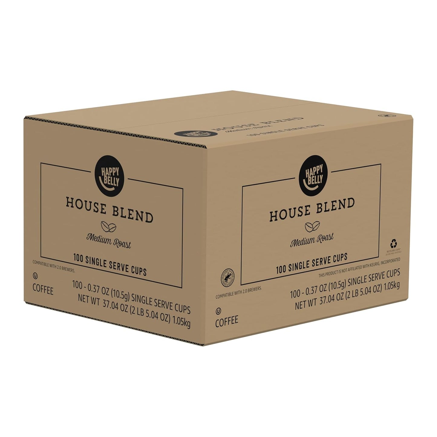 Amazon Brand - Happy Belly Medium Roast Coffee Pods, House Blend, Compatible with Keurig 2.0 K-Cup Brewers, 100 Count