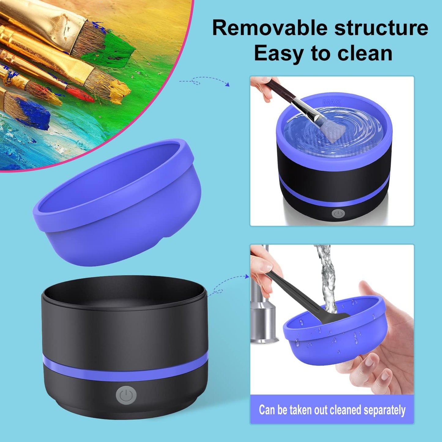 YAGHVEO? Electric Paint Brush Cleaner Rinse Cup, Paint Brush Cleaner, Brush Rinser for Painting, Artist Brush Cleaning Washer Rinser for Acrylic, Watercolor, Oil, Gouache Painting