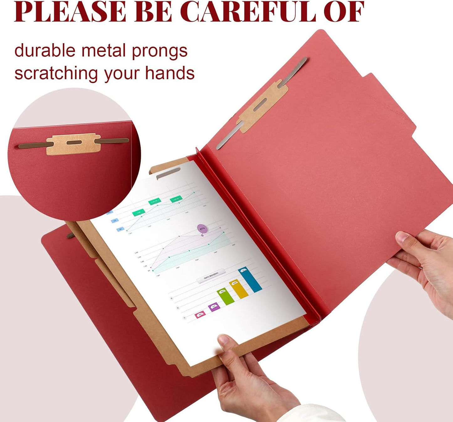 24 Pcs Classification Folders Letter Size, Back to School Supply for Teacher, Student, 3 Dividers Pressboard File Folder Bulk with 2 Fasteners, 3.5 Inch Expanding File Organizer (Red)