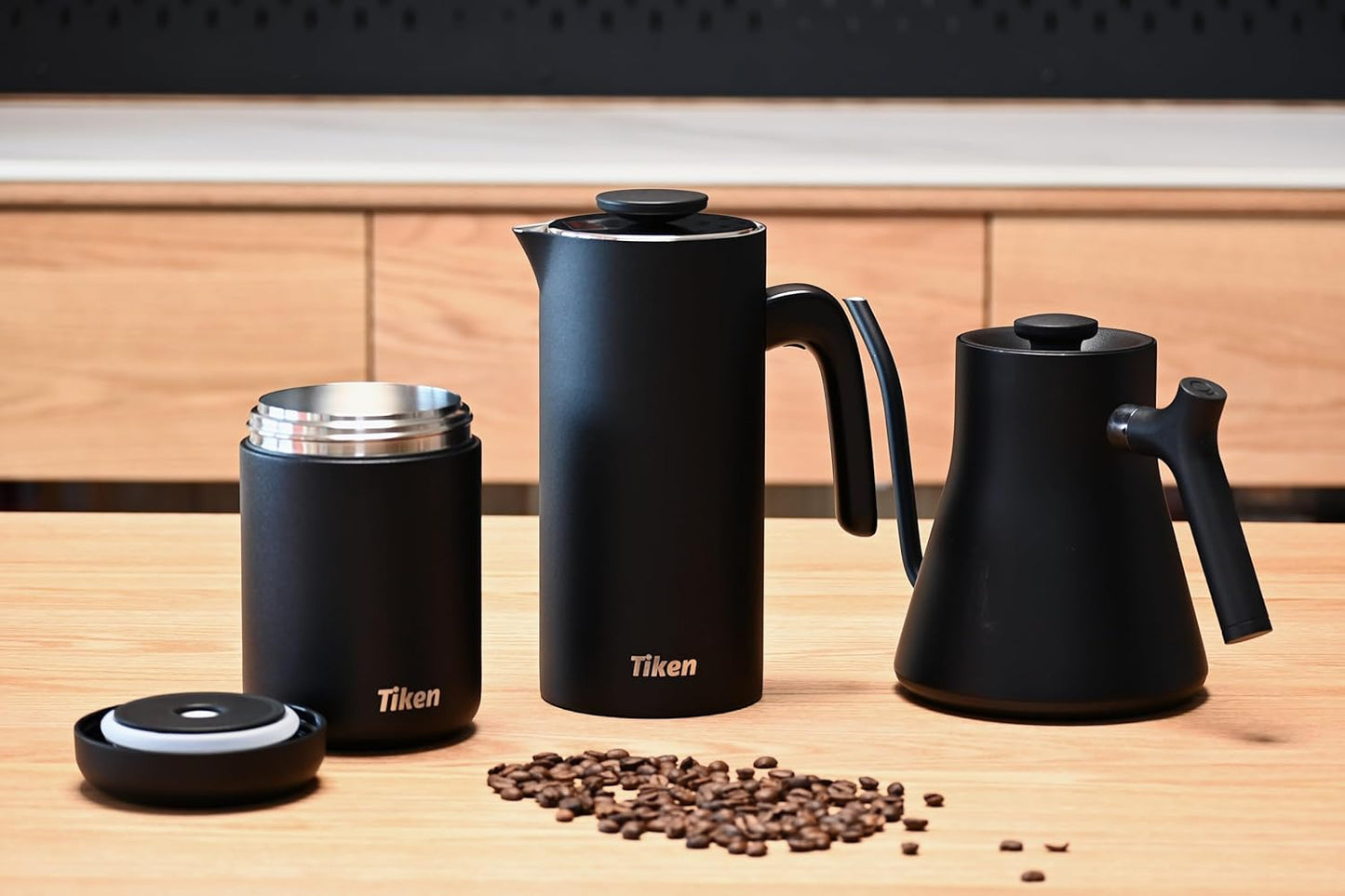 Tiken Airtight Coffee Canister Compact Size for Outdoors - Double Wall Stainless Steel, UV Blocking, Switchable to Food Storage Container 660ml Black