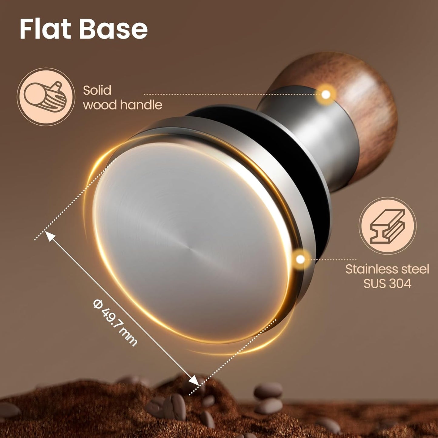 MHW-3BOMBER Espresso Tamper 49.7mm with Sound Feedback, Calibrated Coffee Tamper 30lbs, Tamper for ROK Espresso Maker, Flat Base T7069F-OS