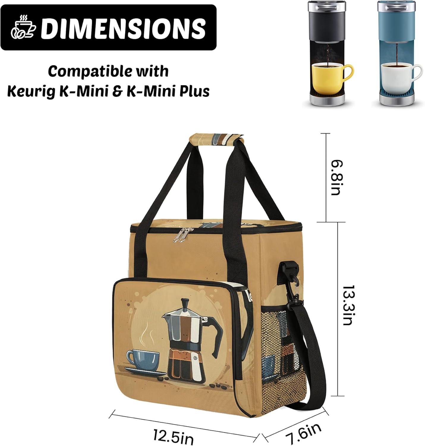Travel Coffee Maker Carrying Bag Compatible with Keurig K-Mini or K-Mini Plus, Single Serve Coffee Maker Portable Storage Bag with Shoulder Strap(Bag Only)