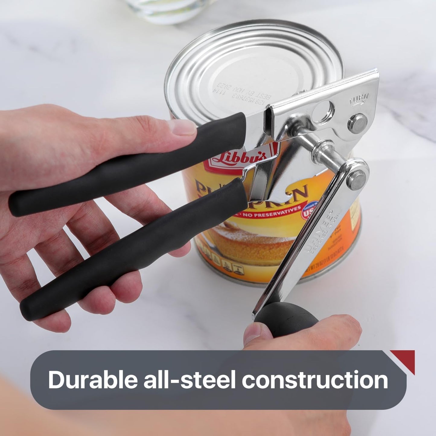 Commercial Can Opener, UHIYEE Hand Crank Can Opener Manual Heavy Duty with Comfortable Extra-long Handles, Oversized Knob, Large Handheld Can Open Easy for Big Cans, Black