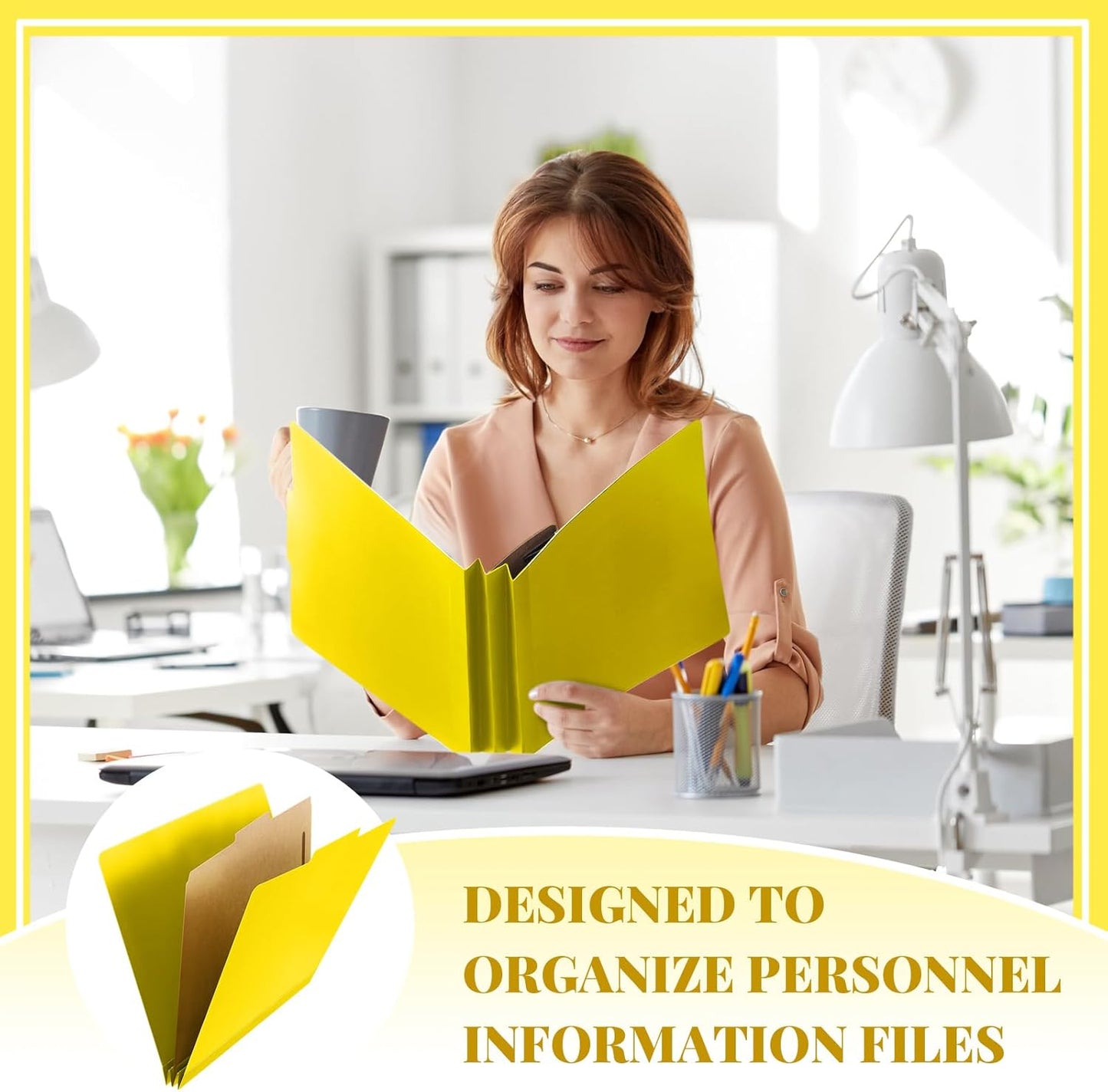 12 Pcs Classification Folders Letter Size, Back to School Supply for Teacher, Student, 1 Divider Pressboard File Folder Bulk with 2 Fasteners, 3.5 Inch Expanding File Organizer (Yellow)