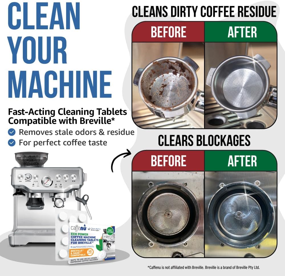 Breville Compatible Cleaning Tablets. 10x 1.4G Espresso Machine Cleaning Tablets. Breville Accessories, Cleans Portafilter & Internal Inaccessible Areas. Coffee Cleaner, All Breville & Sage Machines.