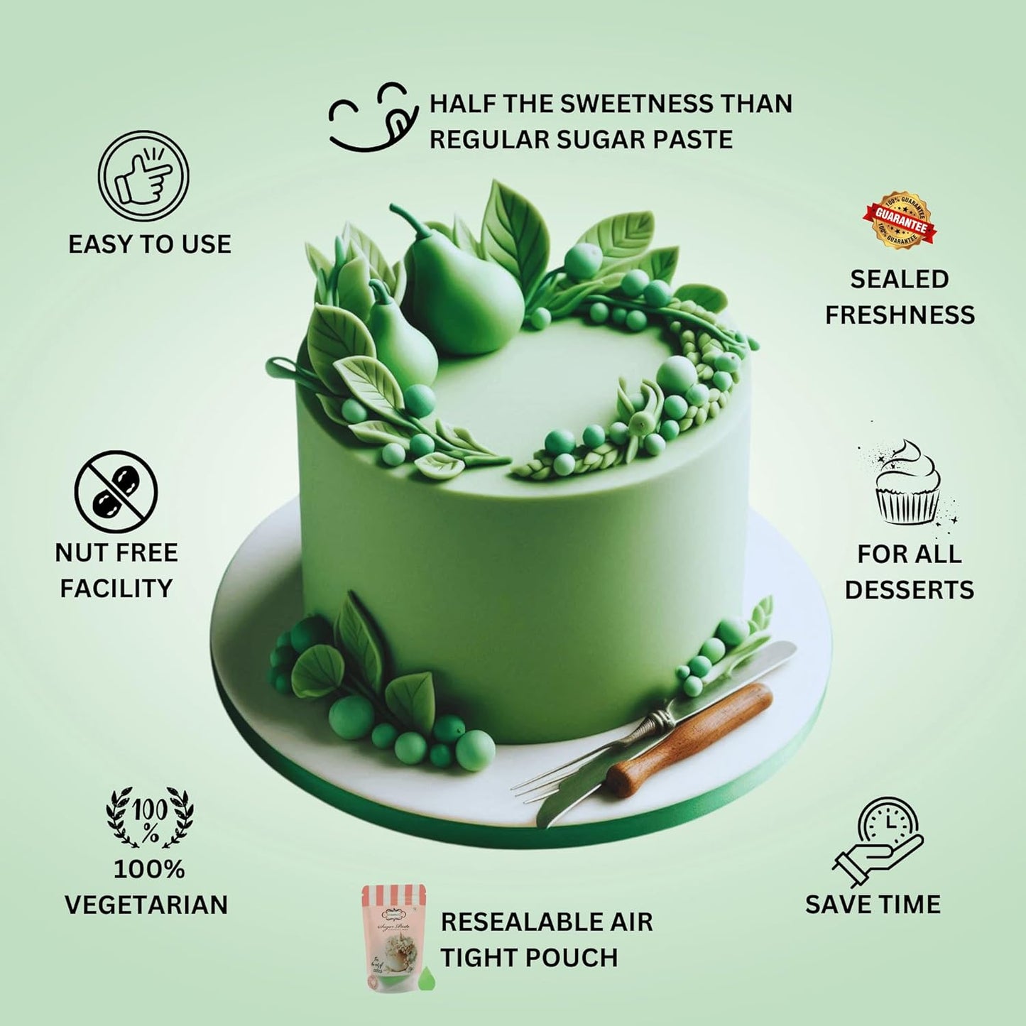 Confect Pea Green Fondant for Cake Decorating | Smooth & Ready-to-Use Icing for Christmas Cakes, Cupcakes & Holiday Treats | Vegan, Gluten-Free, Nut-Free, Palm Oil-Free – 8.8 Oz