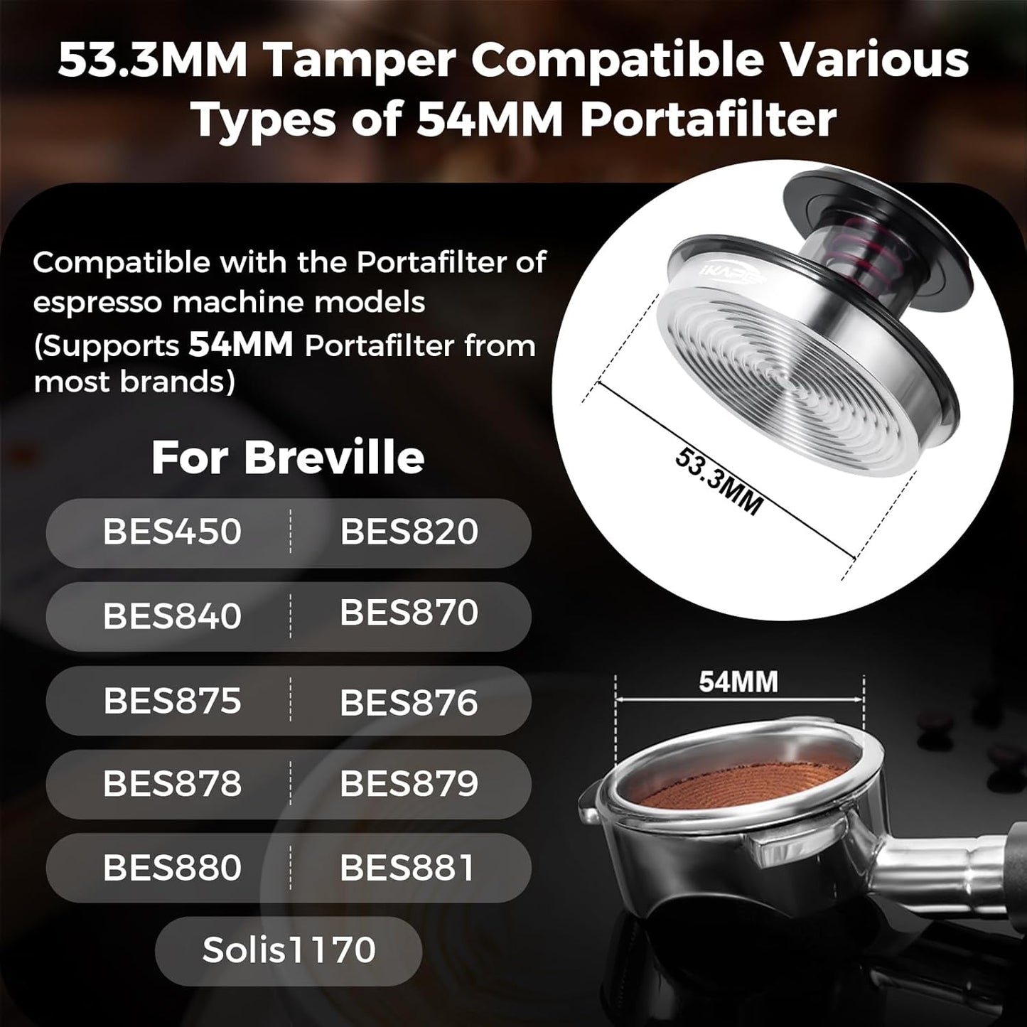 IKAPE 53MM Espresso Tamper Kit 5 IN 1, Espresso Tool Kit with Semi-Transparent Coffee Tamper, Distributor, Tamper Base, Cleaning Towel, Essential for Baristas