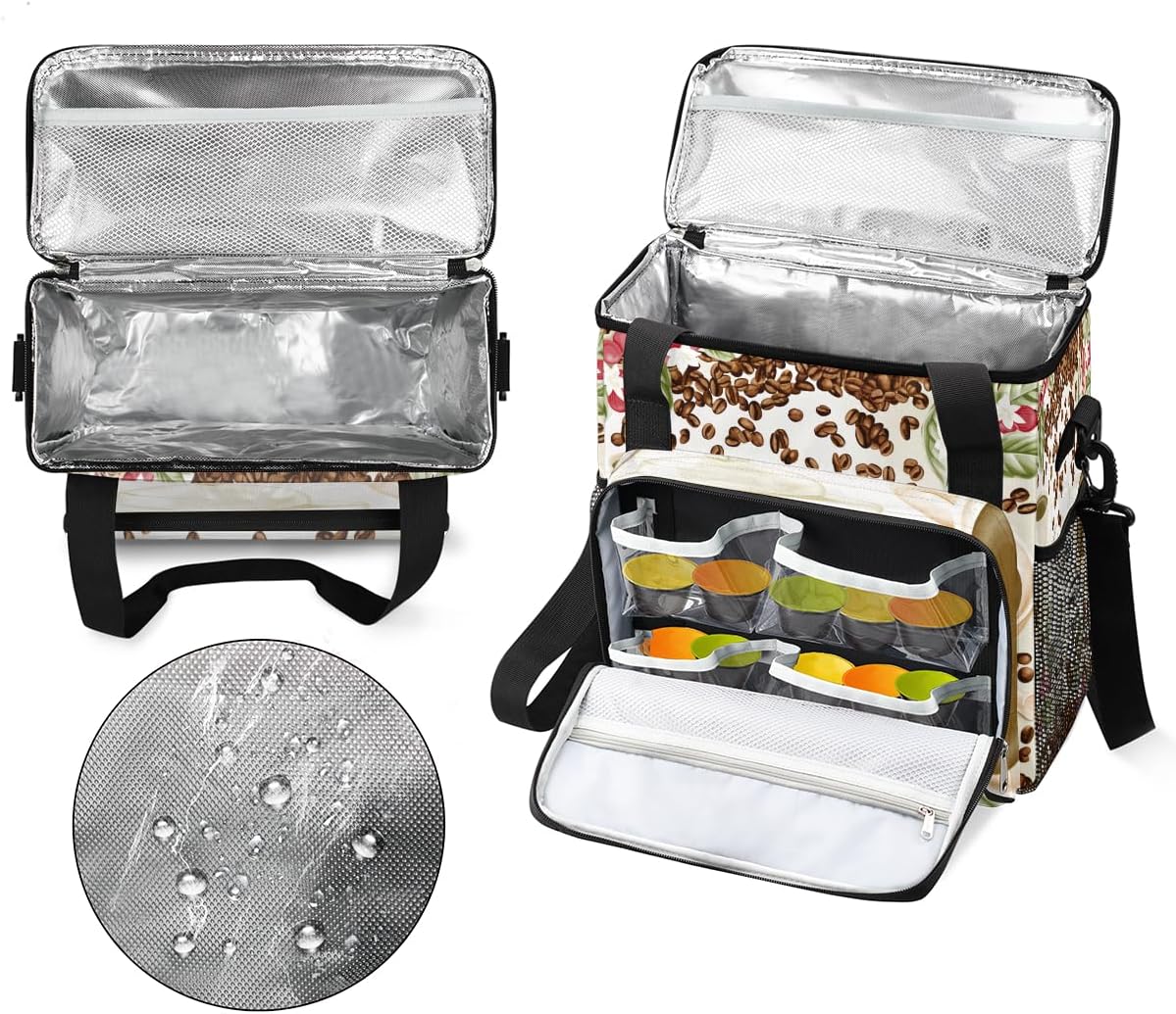Watercolor Coffee Bean Coffee Maker Carring Bag Cafe Travel Carrying Storage Tote Bag Compatible with Keurig K-Mini or K-Mini Plus Portable Single Serve Coffee Brewer Case with Pockets for K-cup Pods