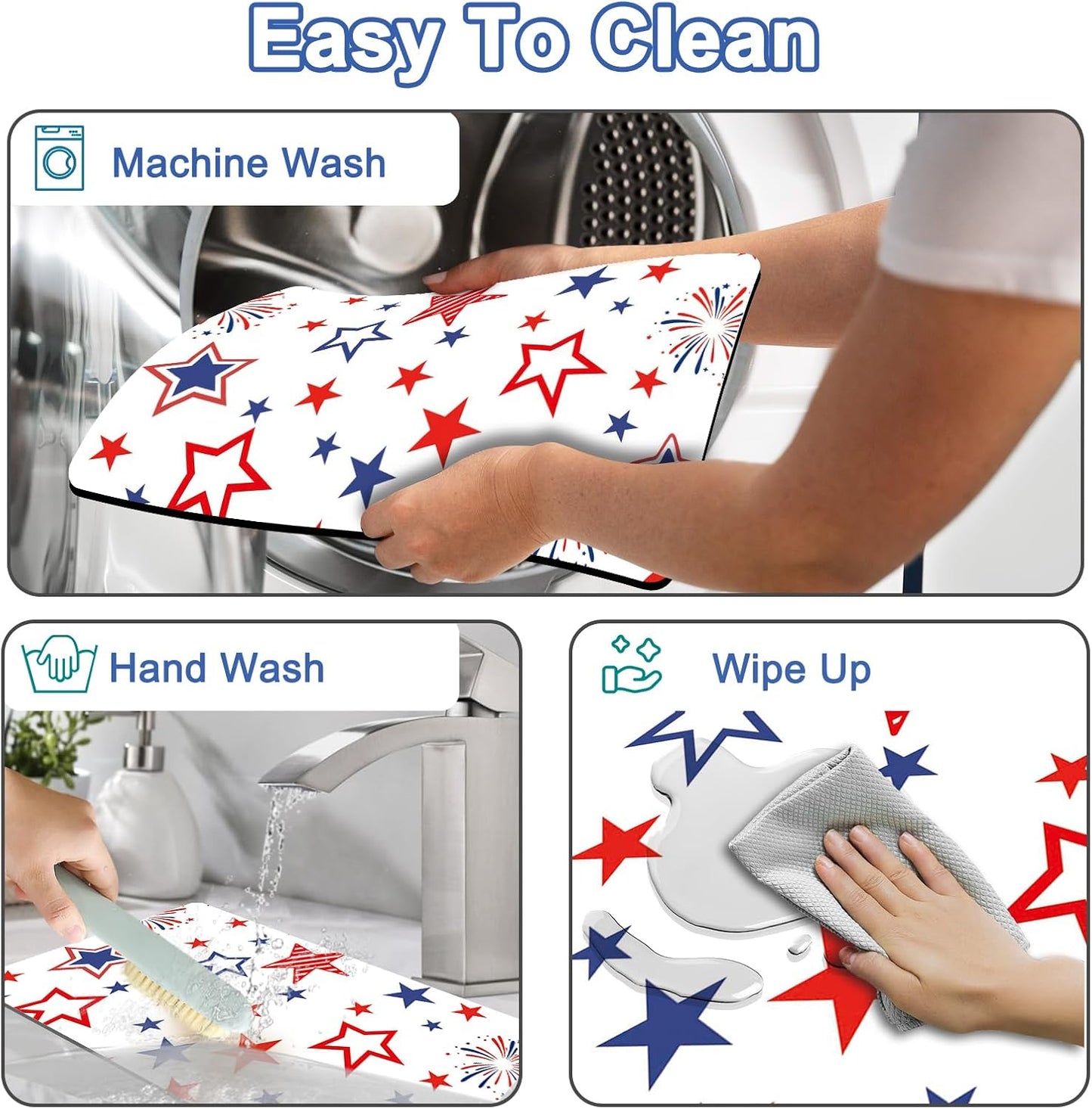 Coffee Bar Mat for Countertop, 17" X 28” Super Absorbent Dish Drying Mat, Large Kitchen Counter Mats Fits Under Coffee Maker, Non-slip Espresso Machine Pad, W Stars Freworks