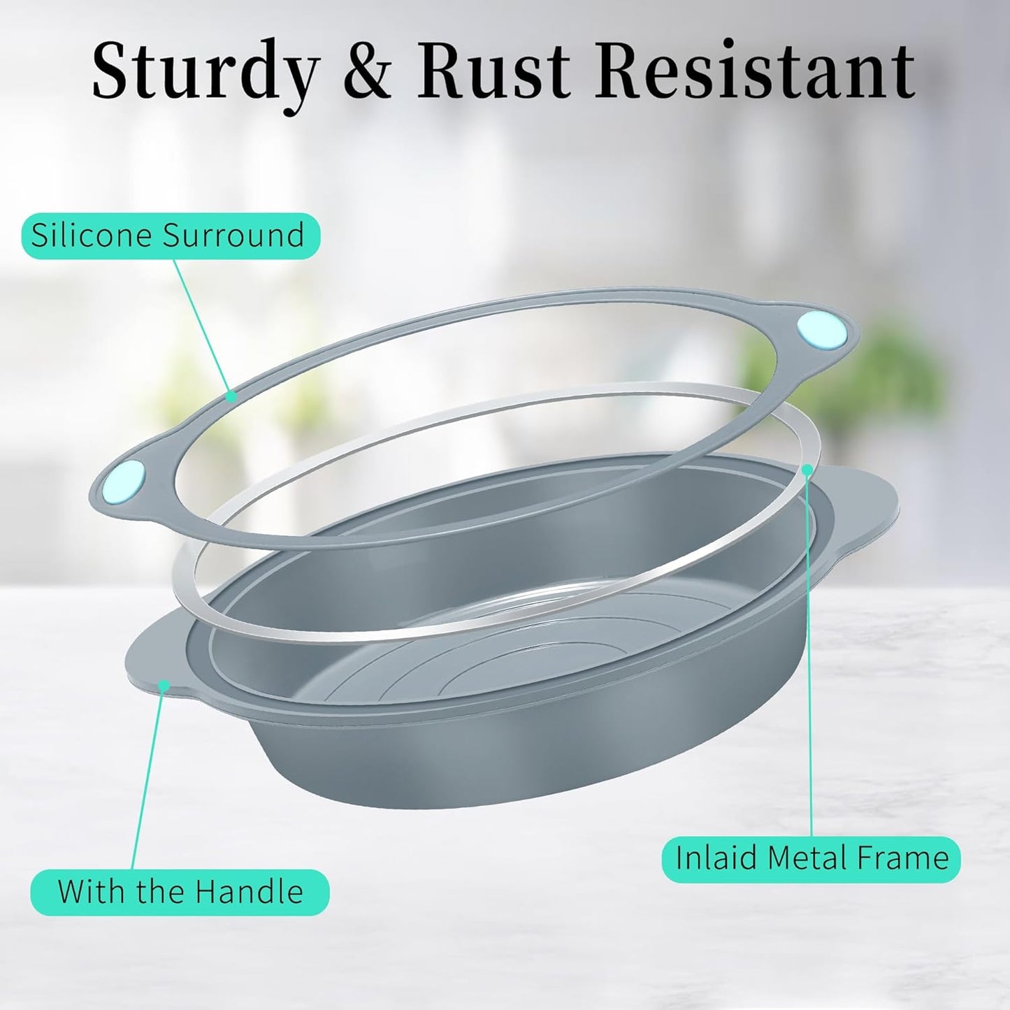 To encounter 8 in 1 Silicone Baking Set - 6 Cake Molds - 2 Silicone Baking Mat, Nonstick Cookie Sheet, Cake Muffin Bread Pan with Grips and Metal Reinforced Frame More Strength, Light Grey