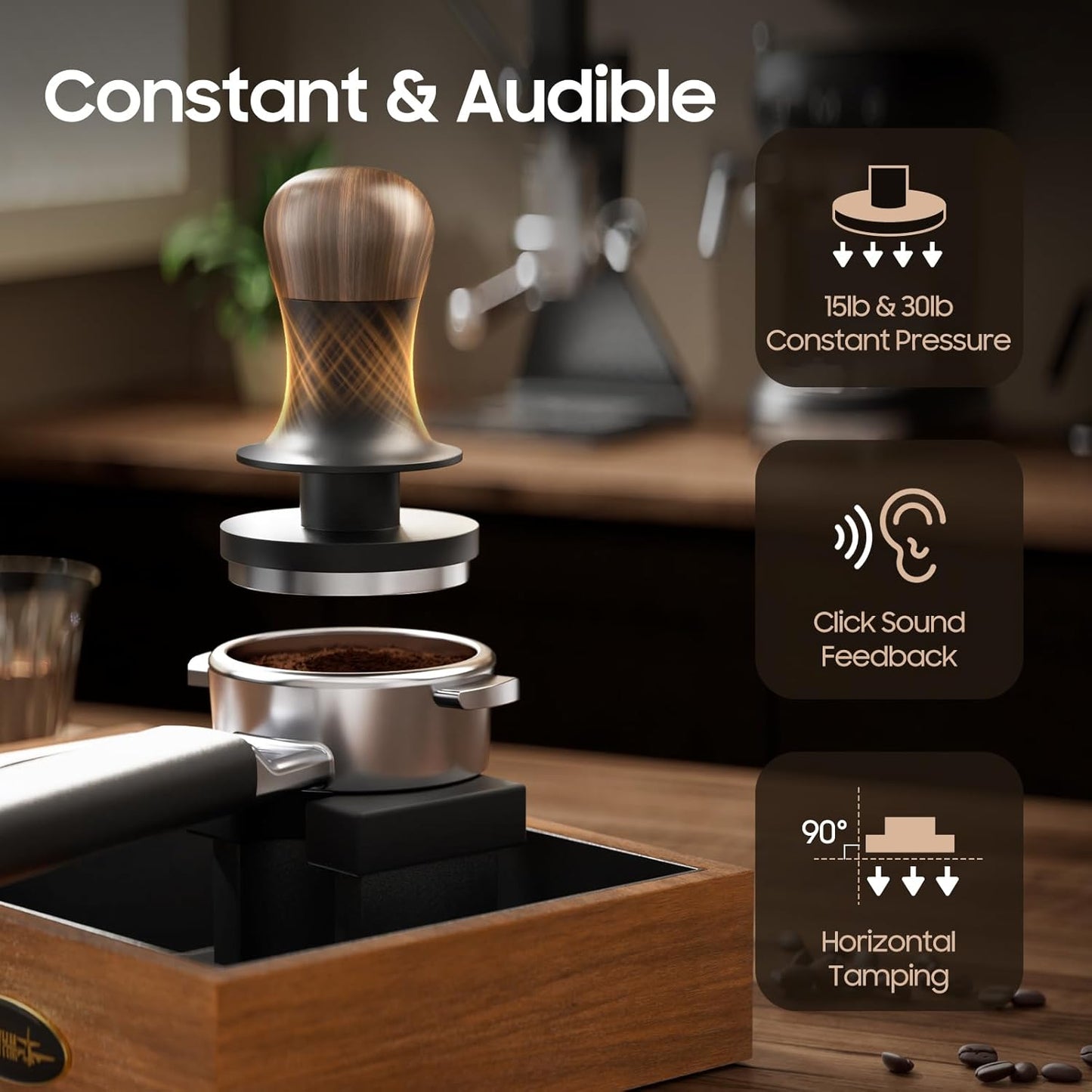 MHW-3BOMBER Espresso Tamper 58.35mm with Sound Feedback Calibrated Coffee Tamper 30lbs Tamper Tool Espresso Flat Base, T6184T-OS