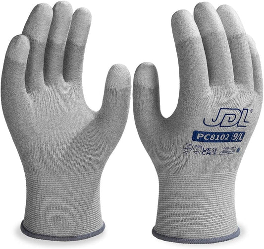 JDL ESD Work Gloves, Anti-Static Gloves for PC Building, 12 pairs, Computer Installation & Repair, High Resistance Carbon Fiber Gloves, Large