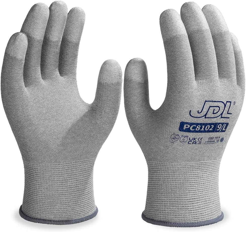 JDL ESD Work Gloves, Anti-Static Gloves for PC Building, 36 pairs, Computer Installation & Repair, High Resistance Carbon Fiber Gloves, Medium