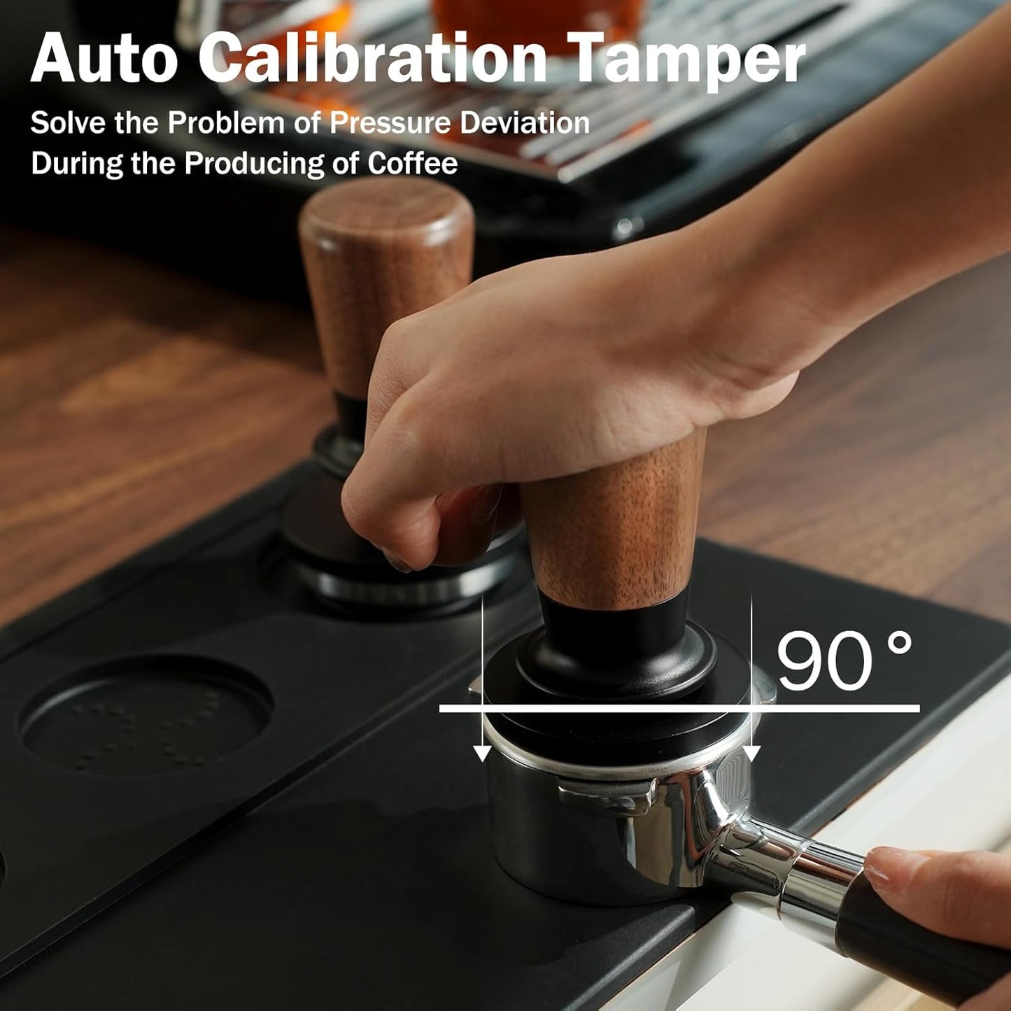 PUSEE 51mm Espresso Tamper,Calibrated Tamper with 30lbs Double Spring Loaded Tamper Walnut Wood Coffee Tamper for Barista Home,Titanium PVD Coating Base Tamper Espresso Tool Fits 51mm Portafilters