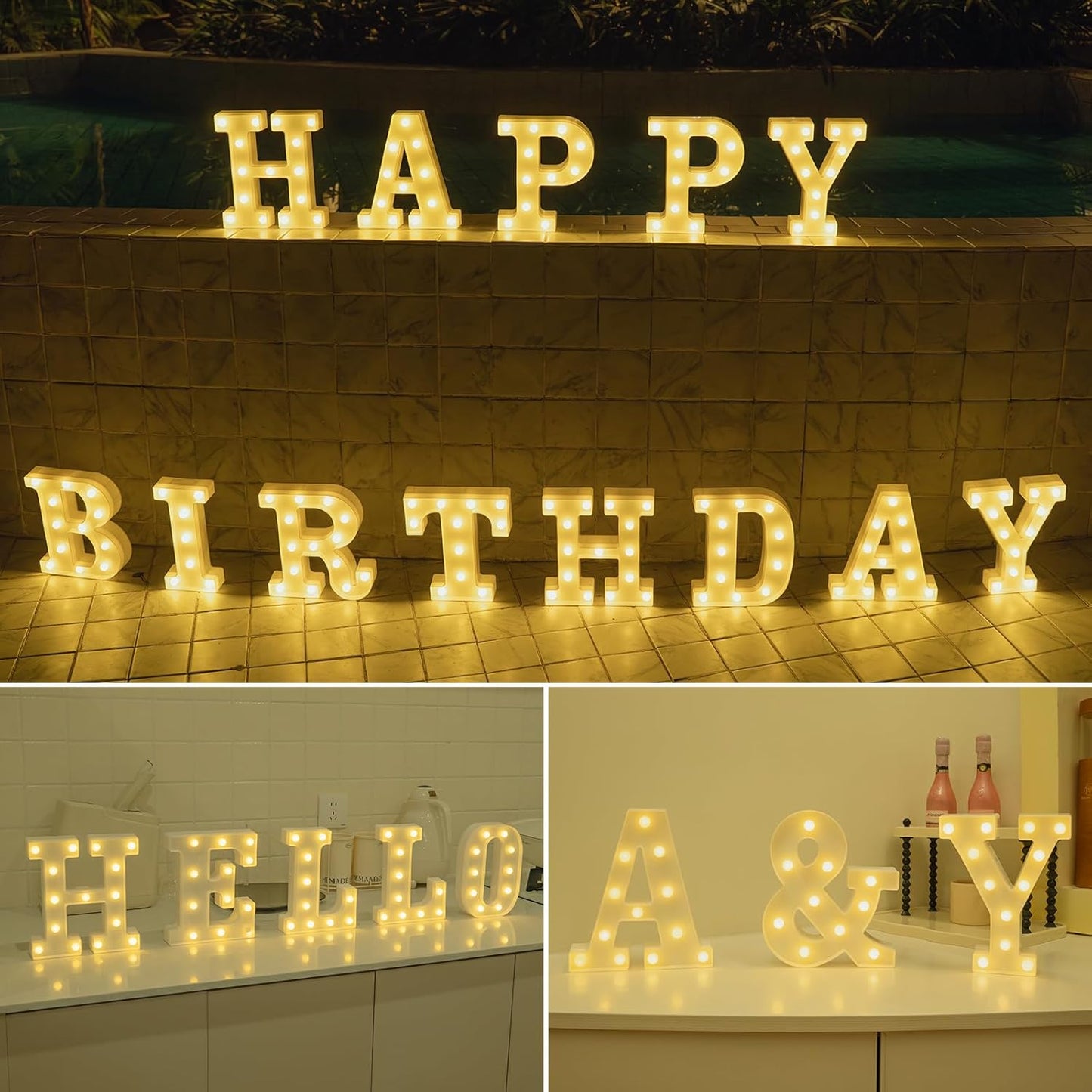 Foaky LED Letter Lights Sign Marquee Light Up Letters Sign for Night Light Wedding/Birthday Party Battery Powered Christmas Lamp Home Bar Decoration(C)