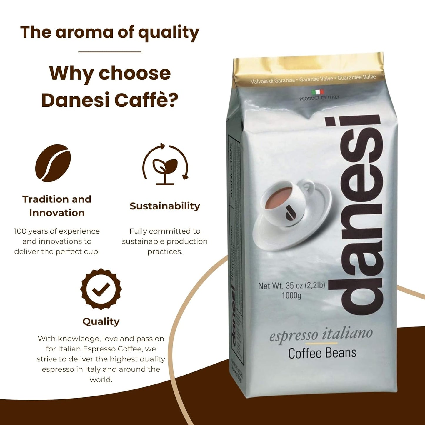 Danesi Caffe Italian Whole Coffee Beans - Espresso Coffee Beans and Medium Roast Whole Bean - Perfect for Espresso Machines, French Press, and Home Brewing - Gold (6.6 lb)