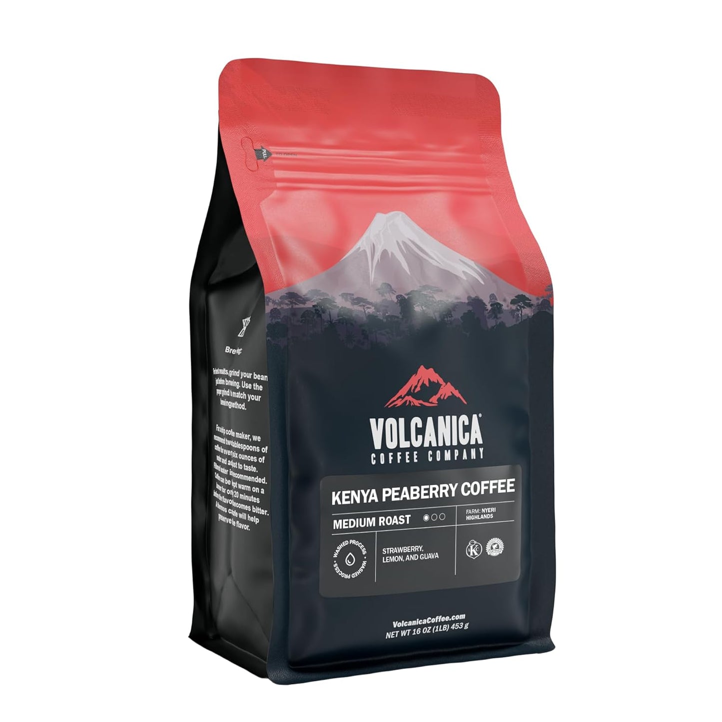 Kenya Peaberry Coffee, Whole Bean, Single Origin, Fresh Roasted, 16-ounce