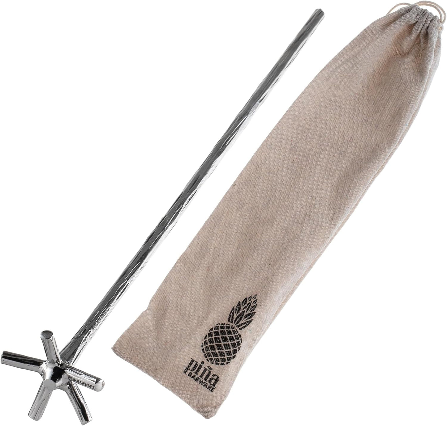 Pi?a Barware Swizzle Stick Stirrer - Stainless Steel with Handmade Wood-Grain Finish (Regular Width, One Swizzle Stick)