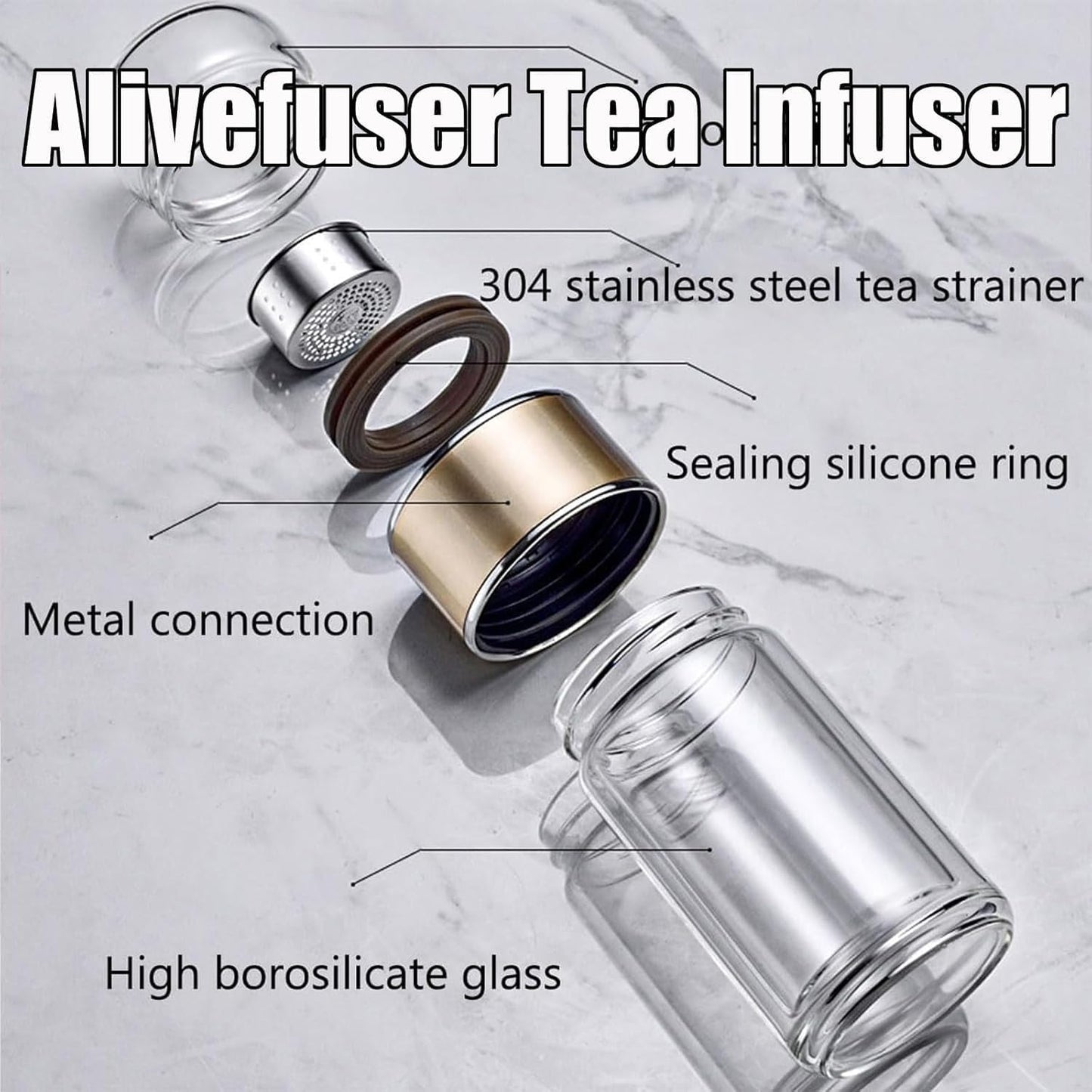 Tryteava Glass Infuser, Tryteava 3-in-1 Smart Tea Infuser, Portable Glass Double Wall Tea Infusers Bottle, with Stainless Steel Filter, Hot & Cold Brew, For Loose Leaf, Office Home (Pink, 420ml)