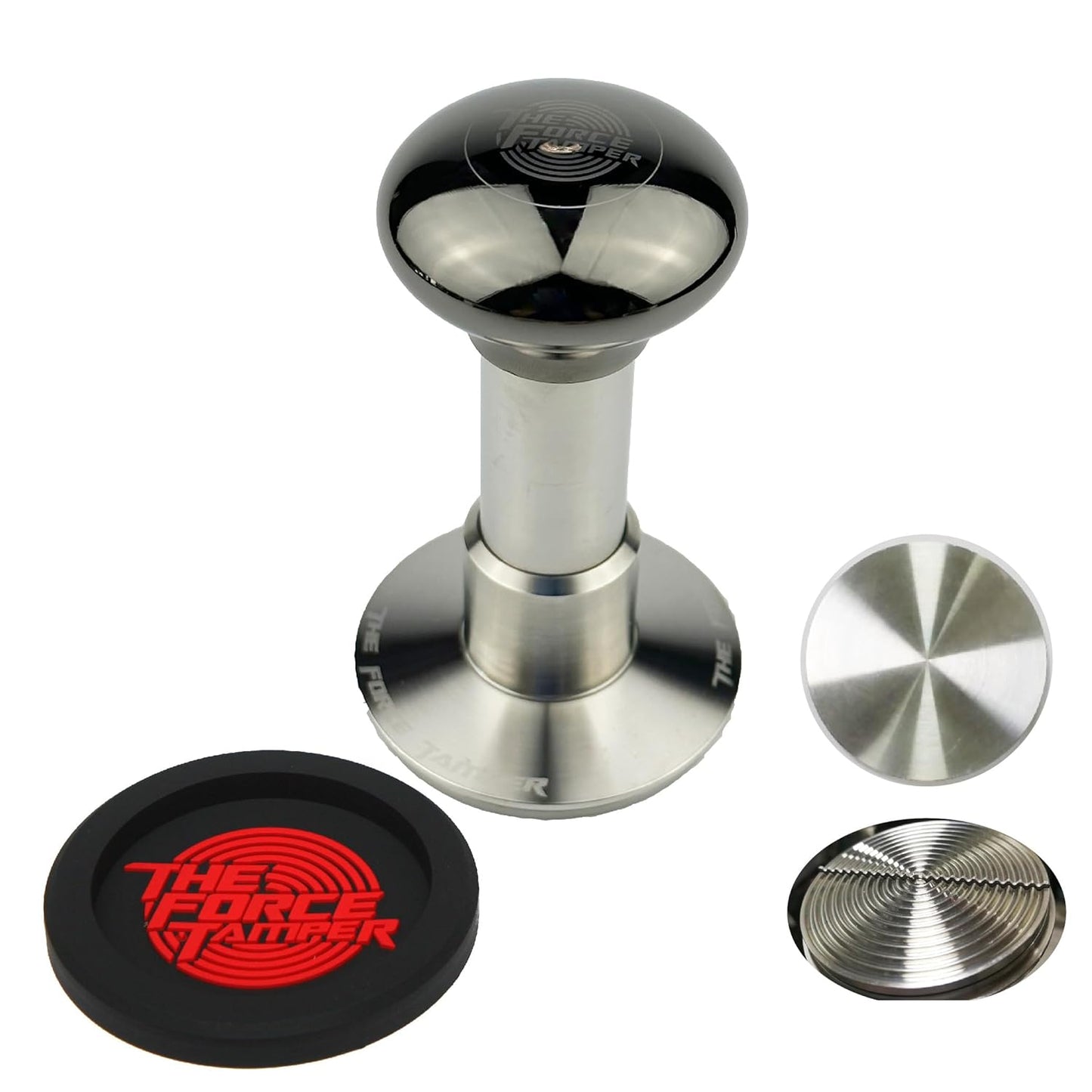 The Force Tamper Automatic Impact Adjustable Constant Pressure and Autoleveling Coffee Tamper Black Mirror Jellyfish AL Handle Set Pro (Ripple-Distribute, 58.35mm)
