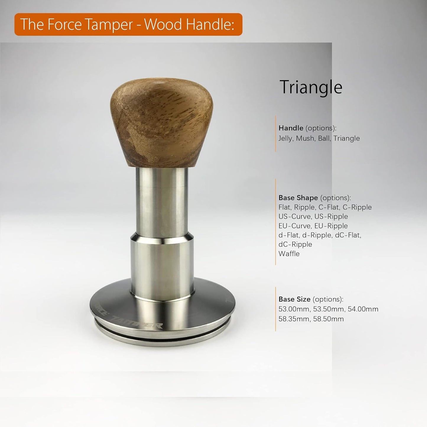 The Force Tamper Automatic Impact Coffee Tamper Standard Set Wood Handle (Triangle, 58.35mm)