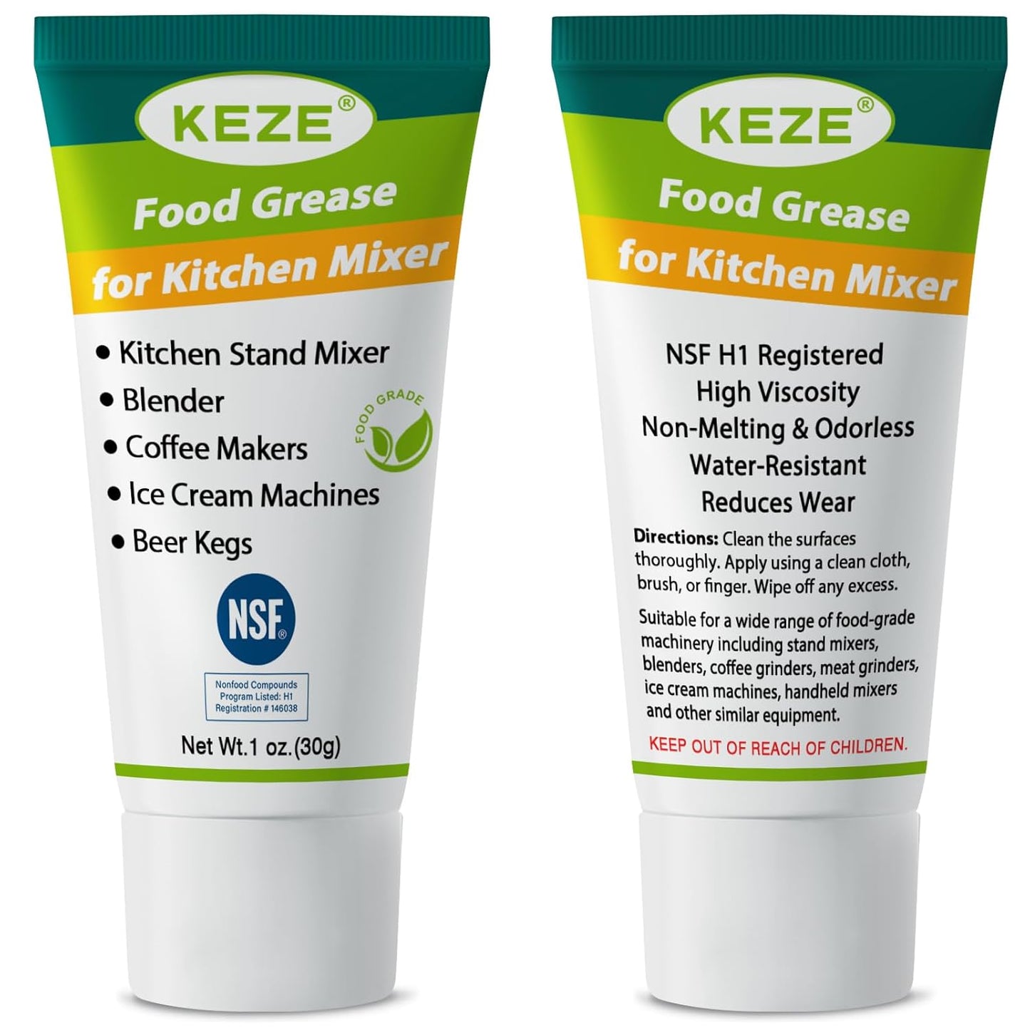 Keze Food Grade Equipment Lubricant, Food Service Equipment Lube for kitchenaid Stand Mixer, Beer Kegs, Slushee and Espresso Machine, Odorless Kitchen Mixer Grease, 1 oz 2-Pack