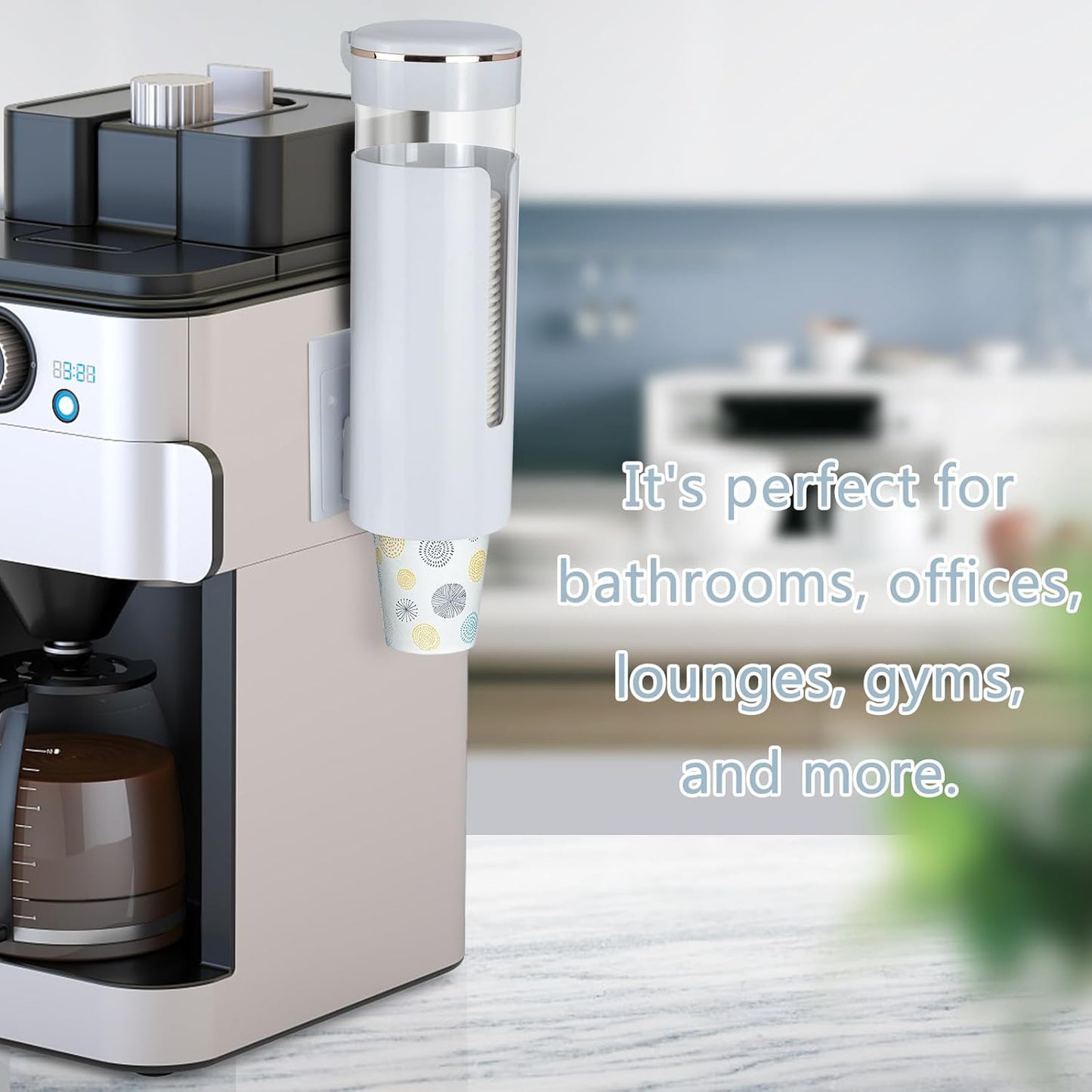 Cup Dispenser, Wall Mount Water Cooler Cup Dispenser fits 4-7 oz Disposable Paper and Plastic Cups, Pull Type Cup Holder for Bathroom, Office, Break Room, Gym, White
