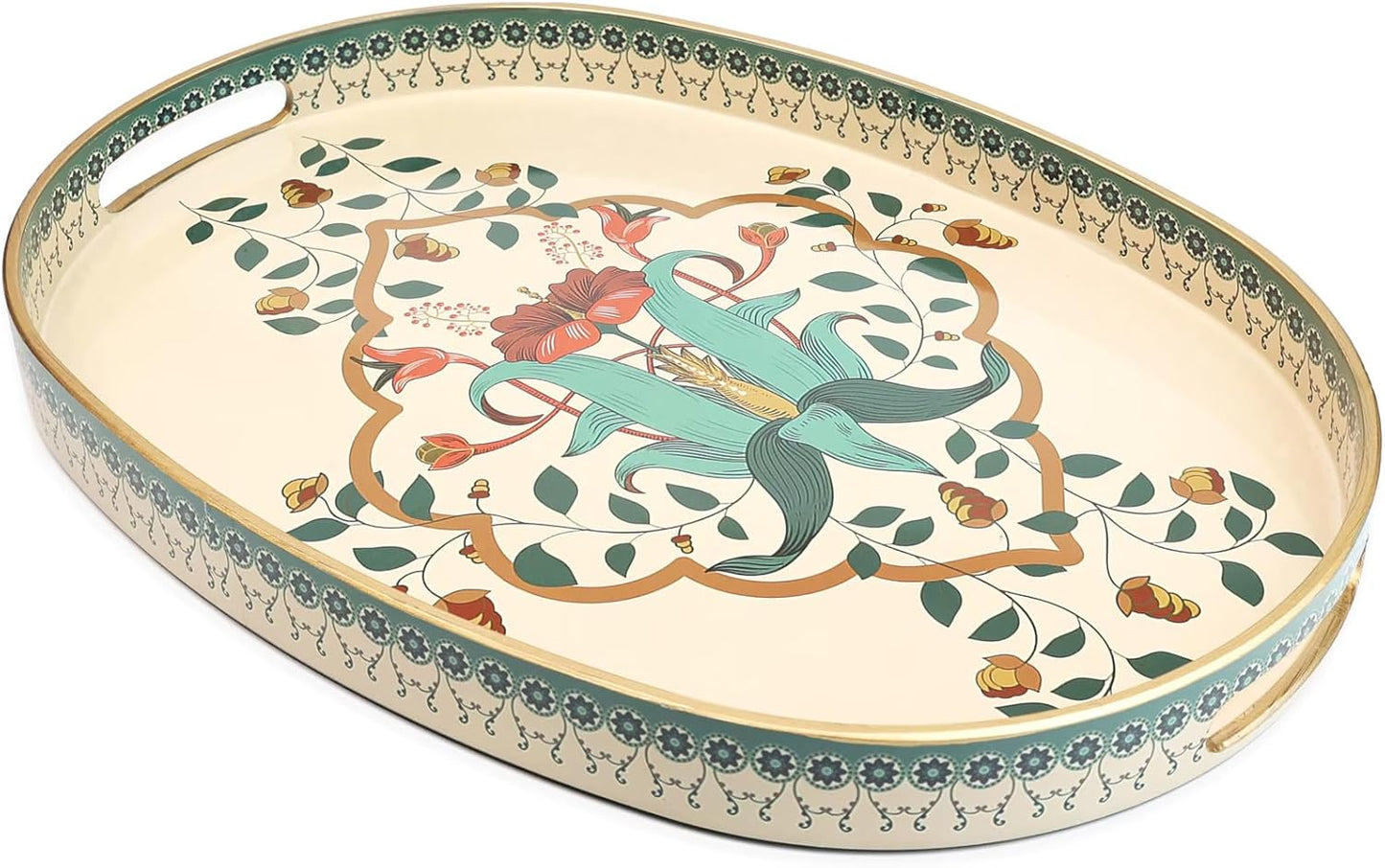 Oval Plastic Serving Tray with Handles, Elegant Decorative Tray for Coffee Table, Ottoman, Living Room, Kitchen, Outdoor Use. 10"*16"*1.4" A