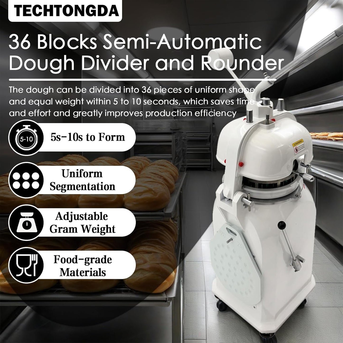 TECHTONGDA Dough Divider Rounder 36pcs Dough Ball Cutter Pizza Roll Ball Forming Machine Electric Dough Cutting and Rounding Machine for Hamburger Bread Pizza Bakery 0.7og-2.5oz