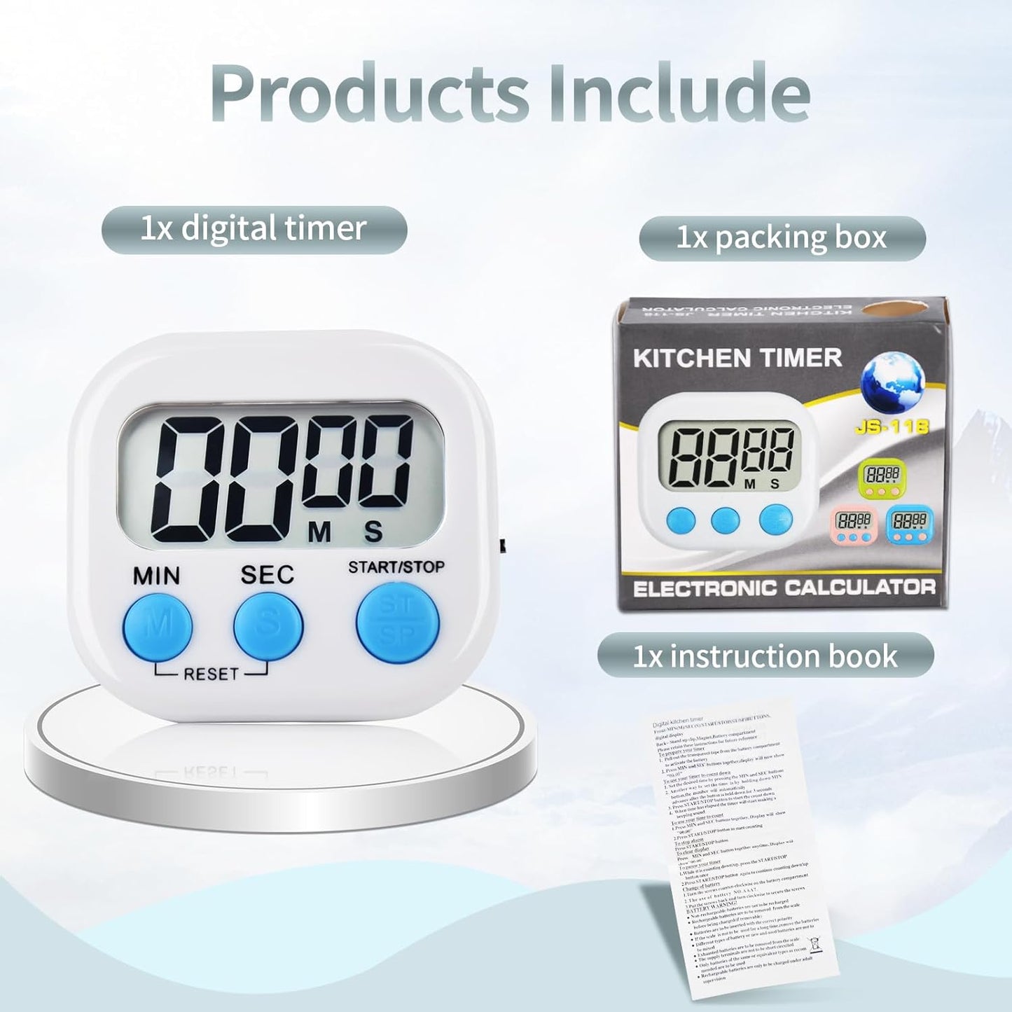 4 Pack Digital Kitchen Timer Magnetic Digital Timer with Big Display Loud Ring Cooking Timers for Cooking, Game, Gym, Break Time, Classroom(4,Pink, Blue, Green, White)