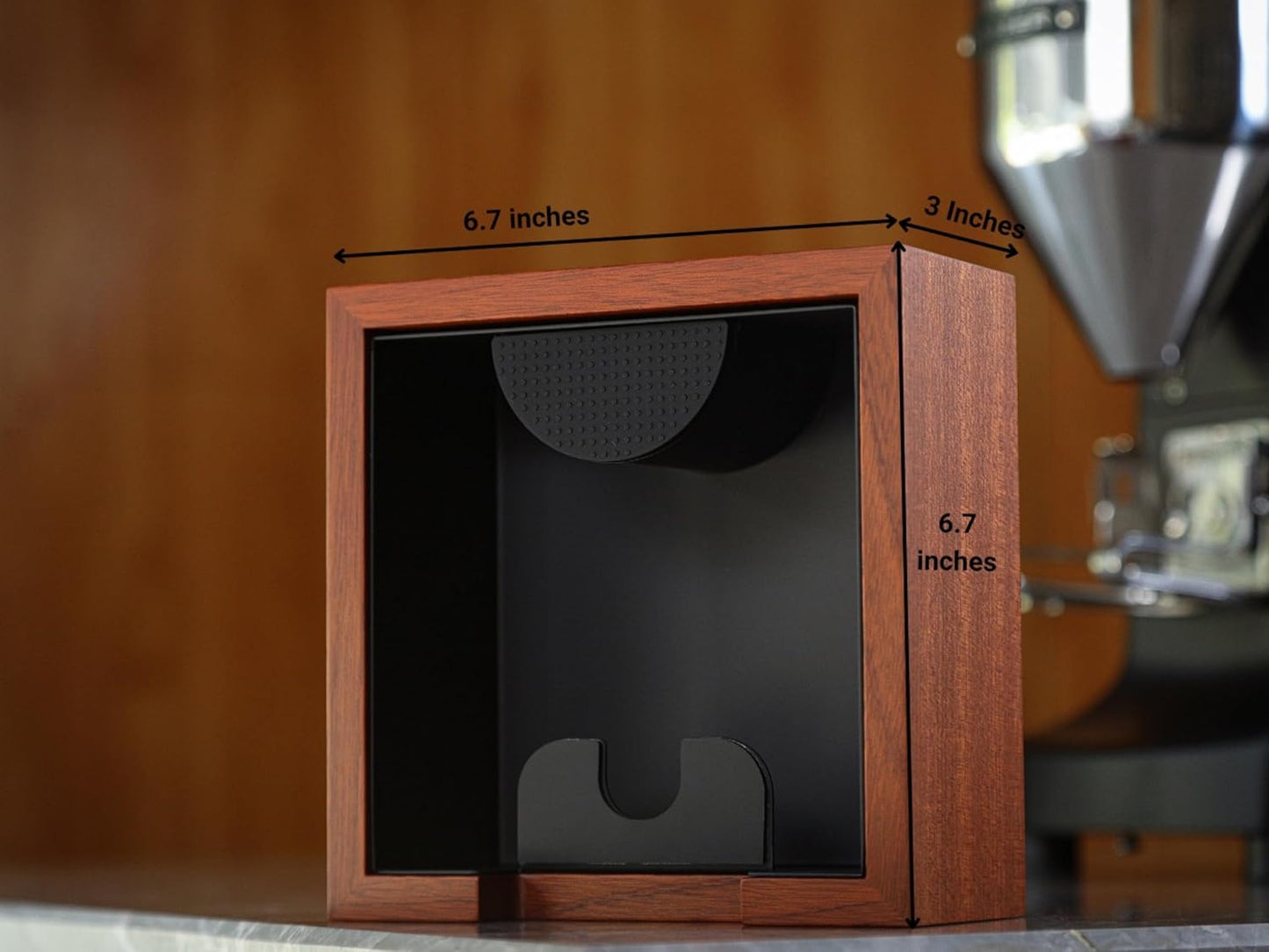 Rosewood Espresso Knock Box – Coffee Puck Bin with Shock-Absorbing Bar & Non-Slip Base | Premium Coffee Grounds Container for Espresso Stations & Home Barista Setups