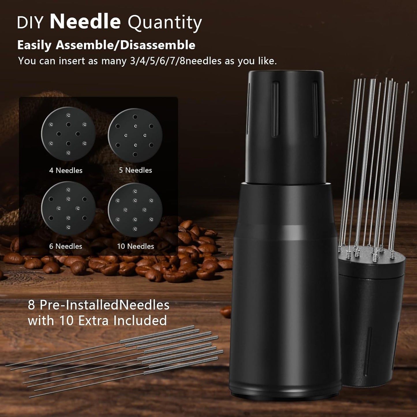 WDT Tool Espresso Distributor Accessory kit &1.7mm Thickness 150μm Mesh Puck Screen & 8 Magnets dosing ring Compatible with Portafilter (WDT +58MM Black dosing ring&puck screen)