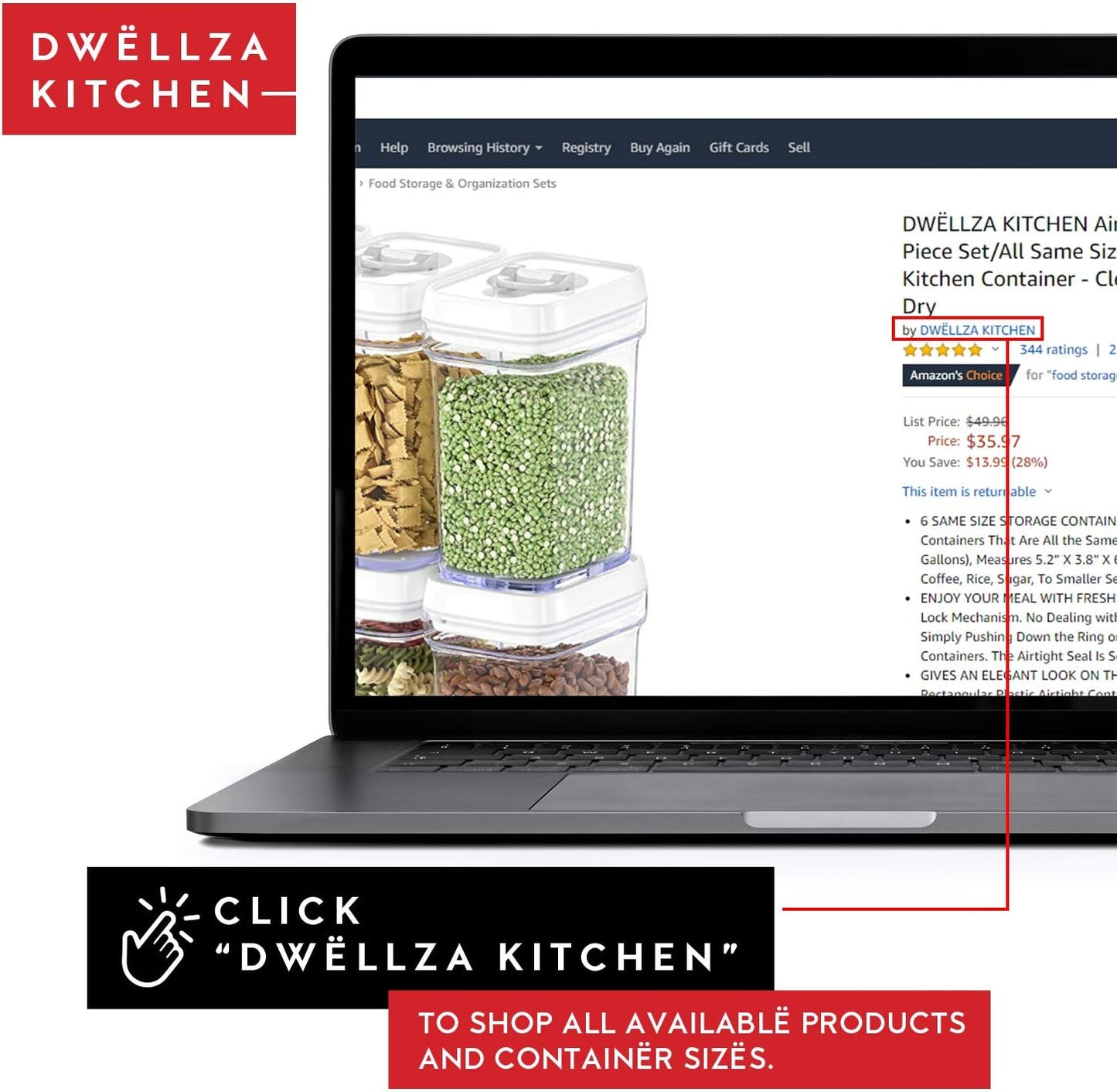 DWËLLZA KITCHEN Pasta Storage Containers for Pantry - Set of 2 White Airtight Spaghetti Container Storage - Ideal for Spaghetti & Noodles, Kitchen Pantry Organization and Storage, Keeps Food Fresh
