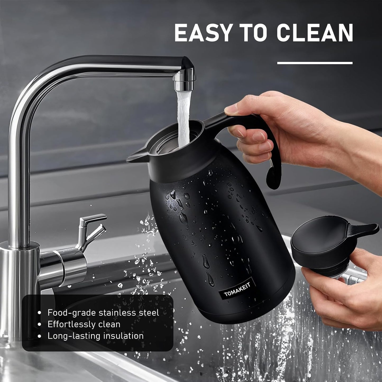 Thermal Coffee Carafe 2L/68 Oz Double-Wall Vacuum 304 Stainless Steel Insulated Thermoses Flask, 24-Hour Keeps Hot/Cold, Leak-Proof, for Travel, Work, Outdoor, BPA-Free, Easy to Clean