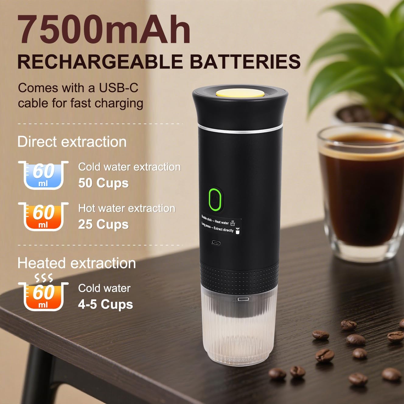 Coffee Maker Set, Portable Espresso Machine and Coffee Grinder, 3 in 1 Travel Coffee Maker Compatible Ground Coffee, Capsules (NS＆DG) for Outdoor Camping Hiking Office