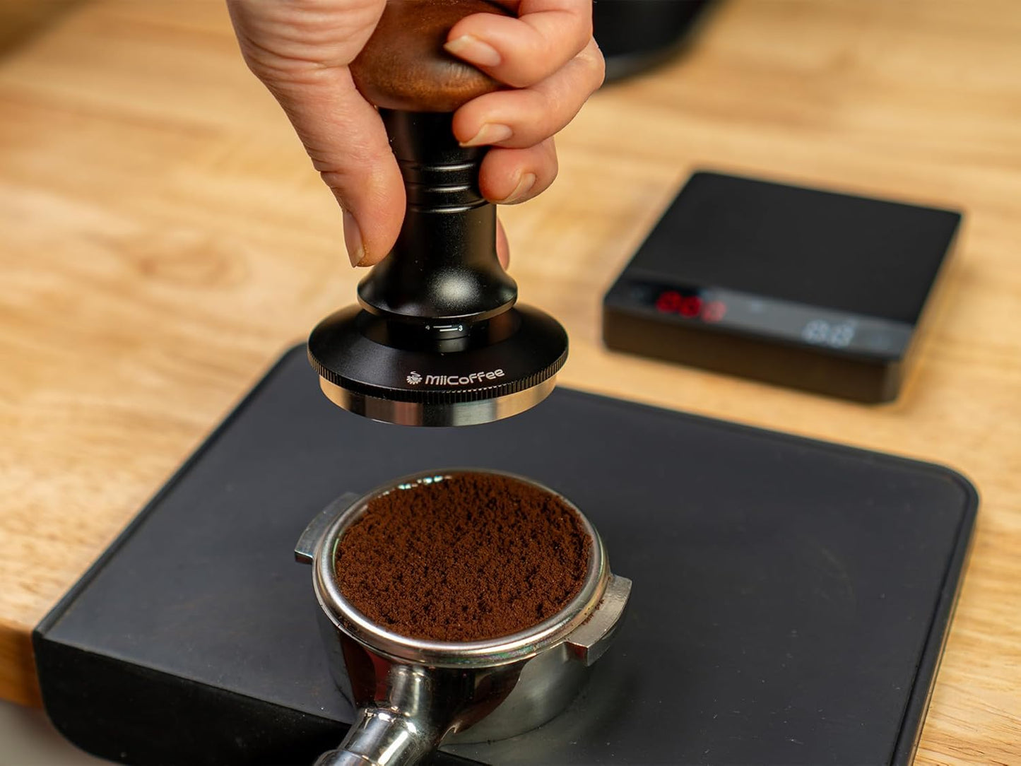 MiiCoffee Espresso Coffee Tamper 58.5mm, Level Coffee Tamper for 58mm Portafilter, Adjustable Depth Stainless Steel Flat Base
