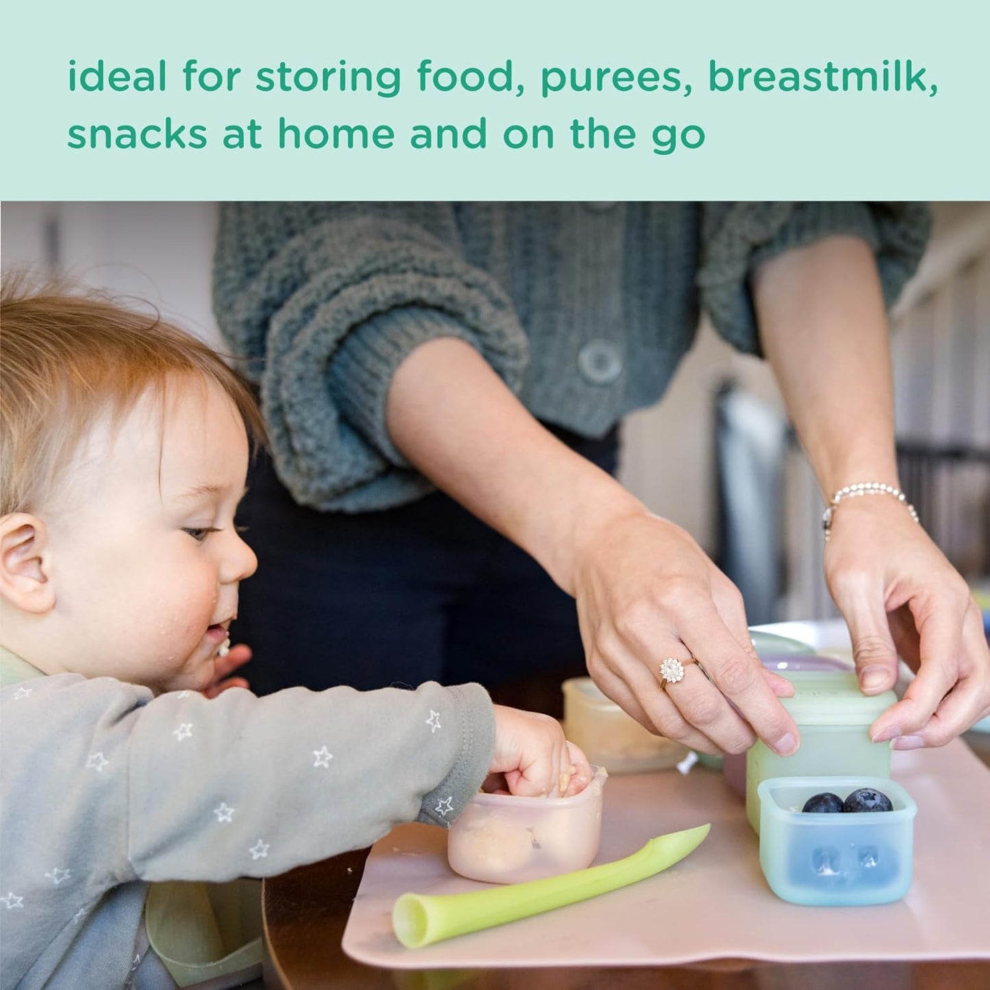 Olababy Clear Sense Silicone Storage Containers 4pk for Baby Food, Snacks, Formula, Puree, Sauce & More | Micro Plastic & BPA-Free | Daycare Essentials for Toddlers and Kids (Blueberry, 2 oz / 60 ml)