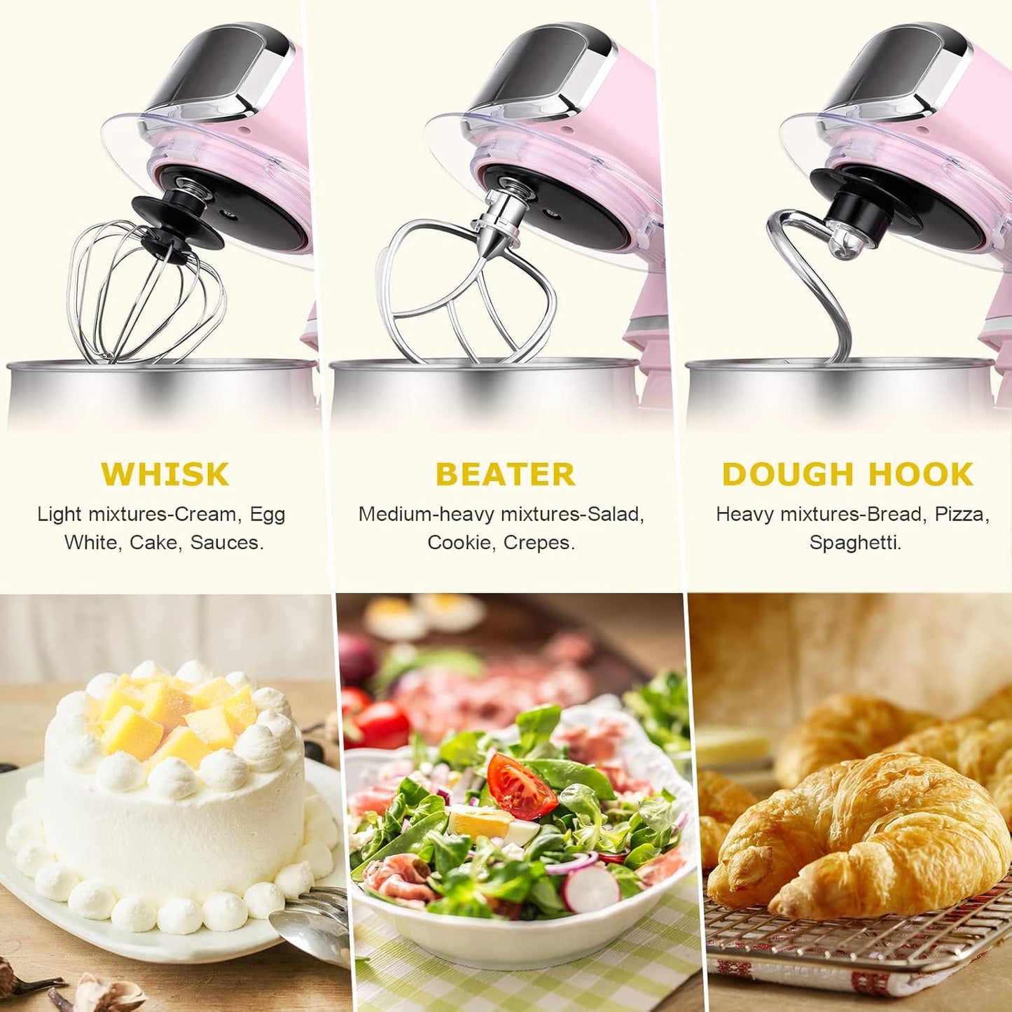 Kitchen in the box Stand Mixer,3.2Qt Small Electric Food Mixer,6 Speeds Portable Lightweight Kitchen Mixer for Daily Use with Egg Whisk,Dough Hook,Flat Beater (Pink)
