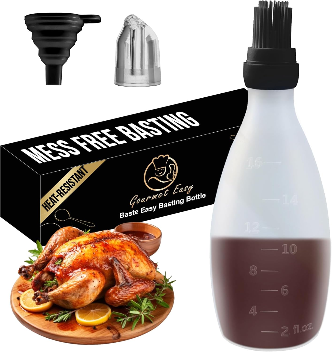 Silicone Pastry Brush, All-in-One Silicone Basting Brush with Sauce Bottle, Heat Resistant BBQ Accessories and Cooking Gadgets, BPA-Free Oil Dispenser for Cooking, Baking, Grilling(Black)