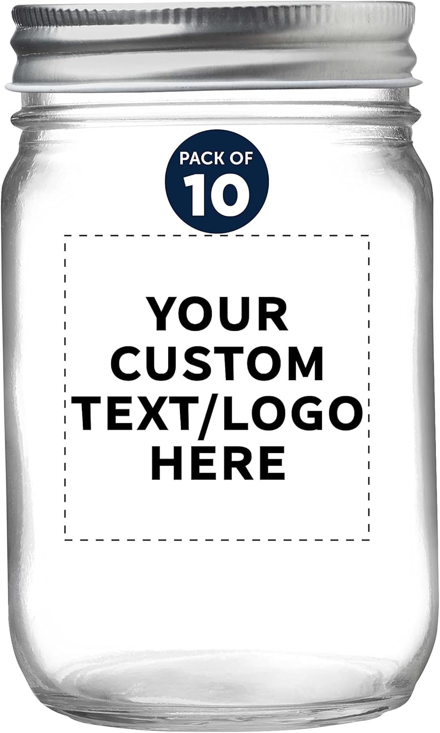 DISCOUNT PROMOS 10 Decorating Mason Jars Set, 12 oz. - Customizable Text, Logo - Canning, Aluminum Lid - Clear