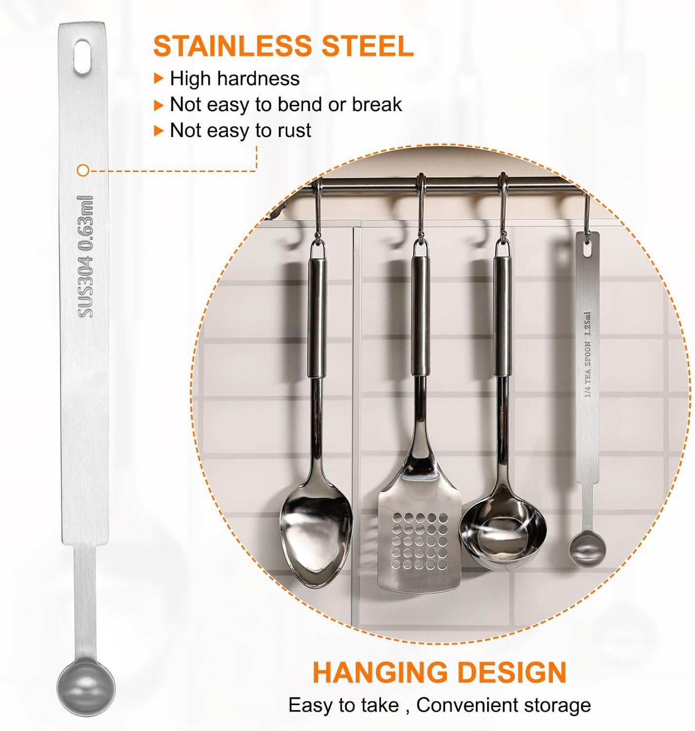 HARFINGTON Single Measuring Spoon 1/8tsp (0.63ml) Teaspoon/Tablespoon 304 Stainless Steel Single Tiny Square Bowl Measuring Spoon Long Handle Measure Scoop