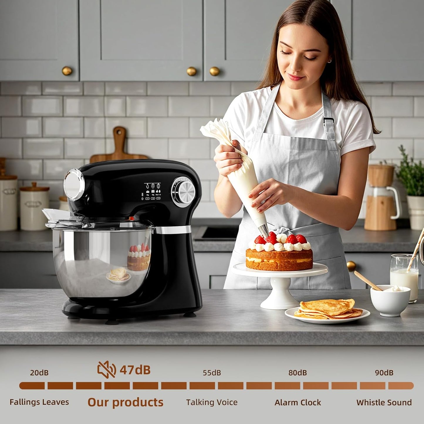 Cowsar Stand Mixer, 12 Speeds Tilt-Head Electric Commercial Stand Mixer, 3-In-1 Kitchen Mixer with Bowl, Dough Hook, Whisk and Beater, Black